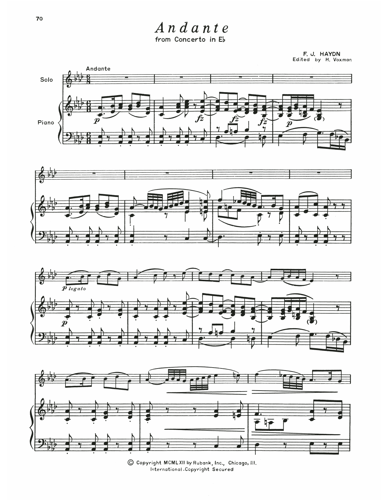 Download Franz Joseph Haydn Andante (Concerto In E Flat) Sheet Music and learn how to play Baritone T.C. and Piano PDF digital score in minutes