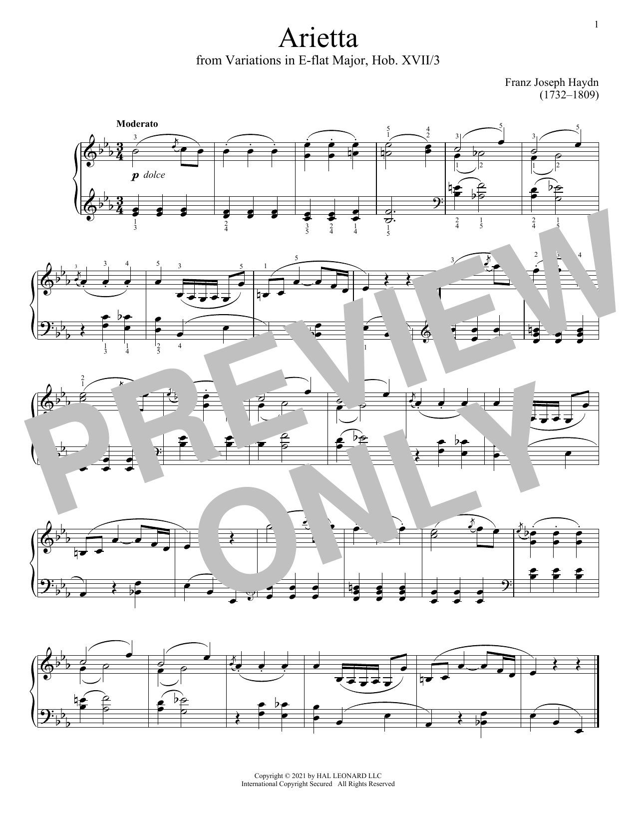 Download Franz Joseph Haydn Arietta Sheet Music and learn how to play Piano Solo PDF digital score in minutes