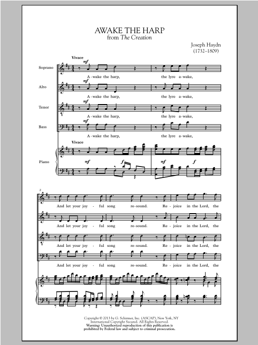 Download Franz Joseph Haydn Awake The Harp Sheet Music and learn how to play SATB PDF digital score in minutes
