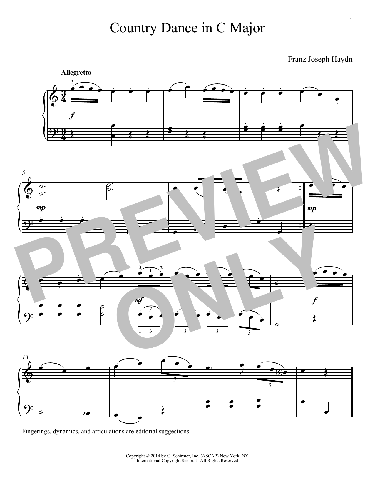 Download Franz Joseph Haydn Country Dance In C Major Sheet Music and learn how to play Piano PDF digital score in minutes