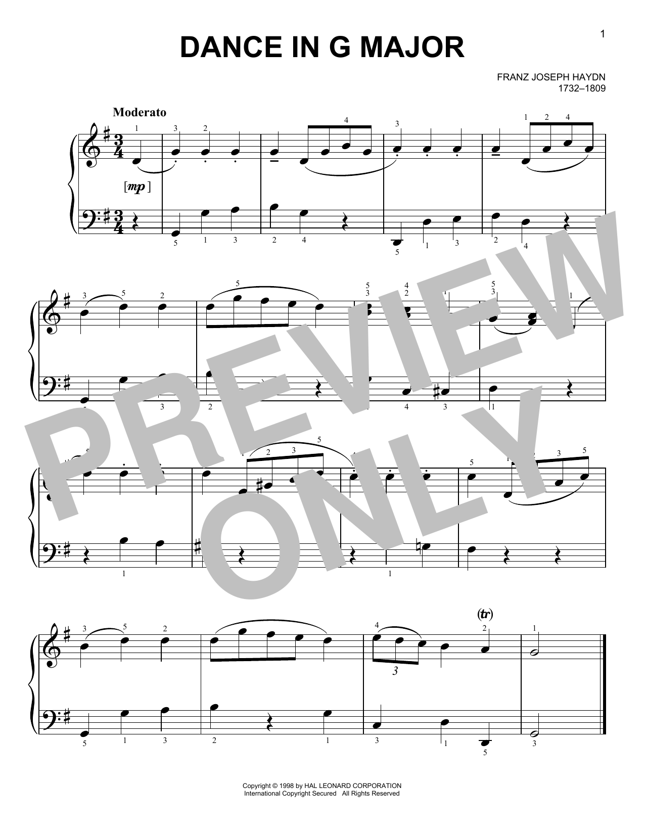 Download Franz Joseph Haydn Dance In G Major Sheet Music and learn how to play Easy Piano PDF digital score in minutes