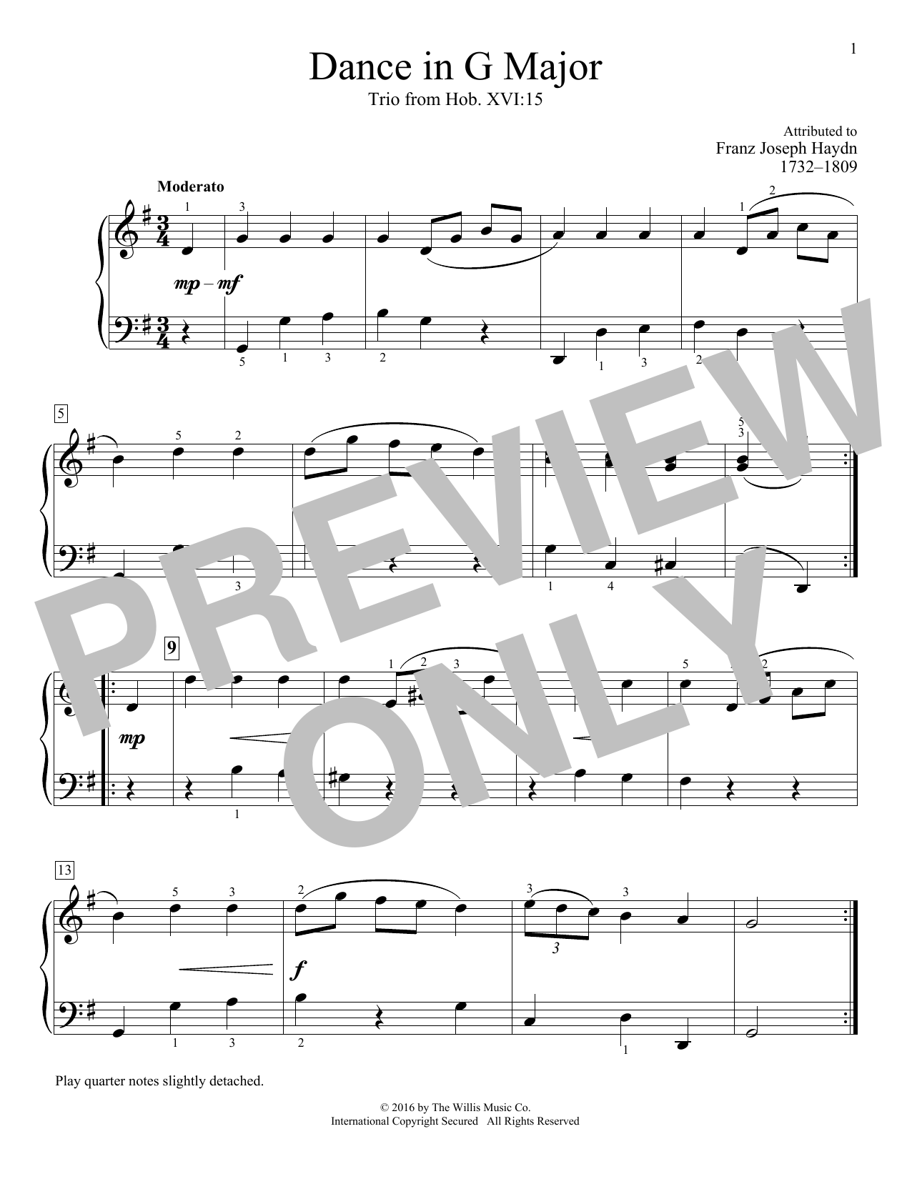 Download Franz Joseph Haydn Dance In G Major, Trio from Hob. XVI:15 Sheet Music and learn how to play Educational Piano PDF digital score in minutes