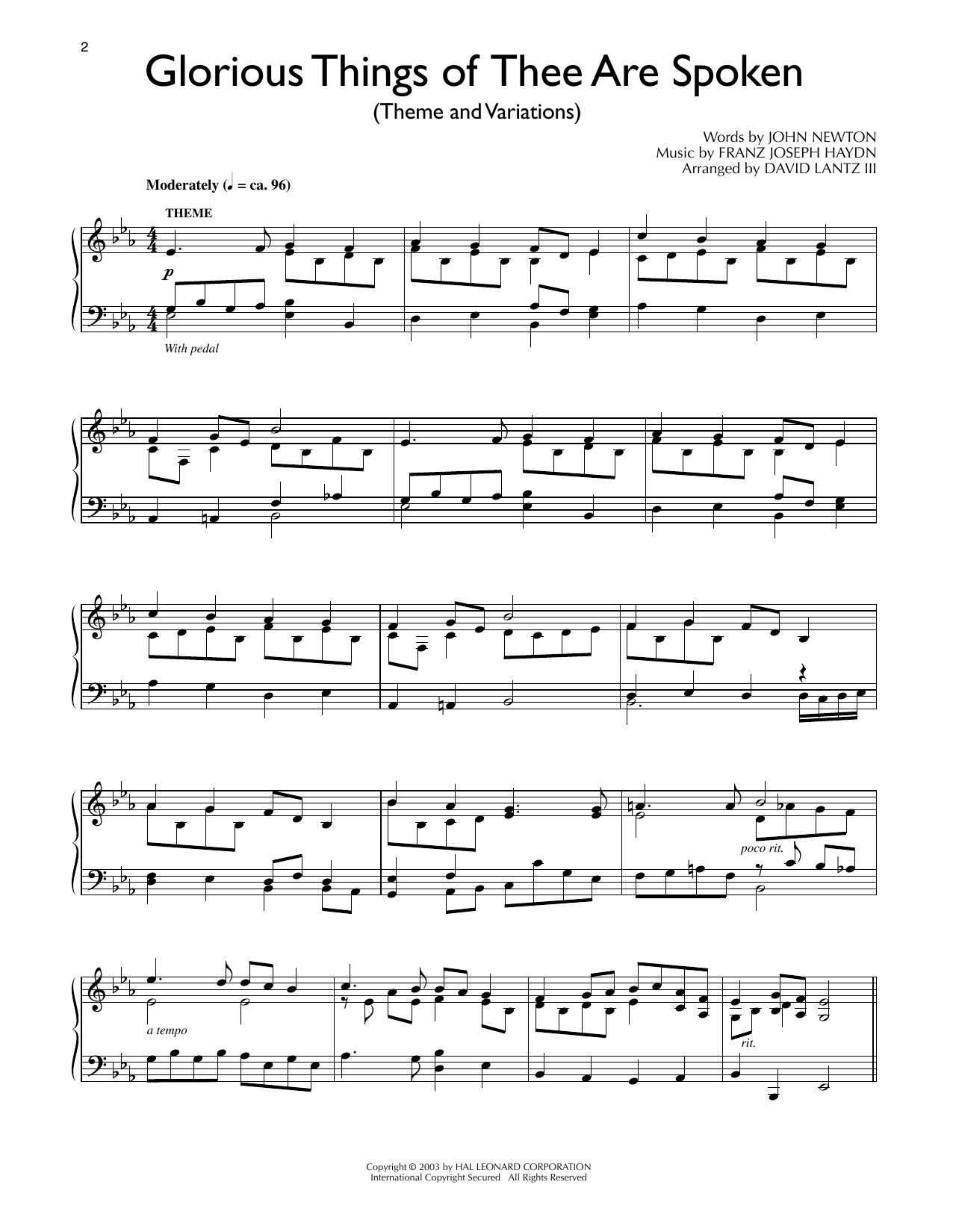 Download Franz Joseph Haydn Glorious Things Of Thee Are Spoken (arr. David Lantz III) Sheet Music and learn how to play Piano Solo PDF digital score in minutes