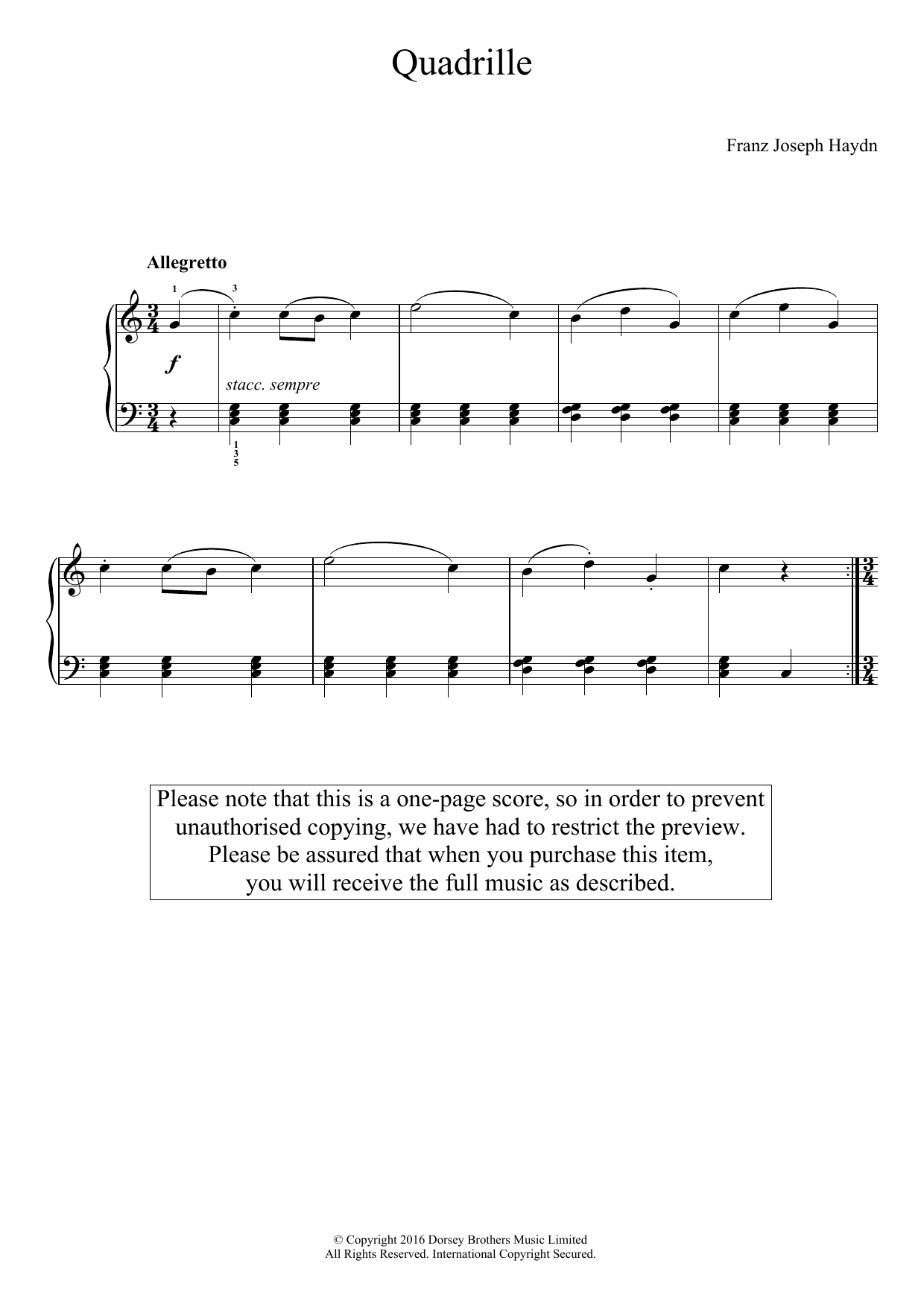 Download Franz Joseph Haydn Quadrille Sheet Music and learn how to play Easy Piano PDF digital score in minutes