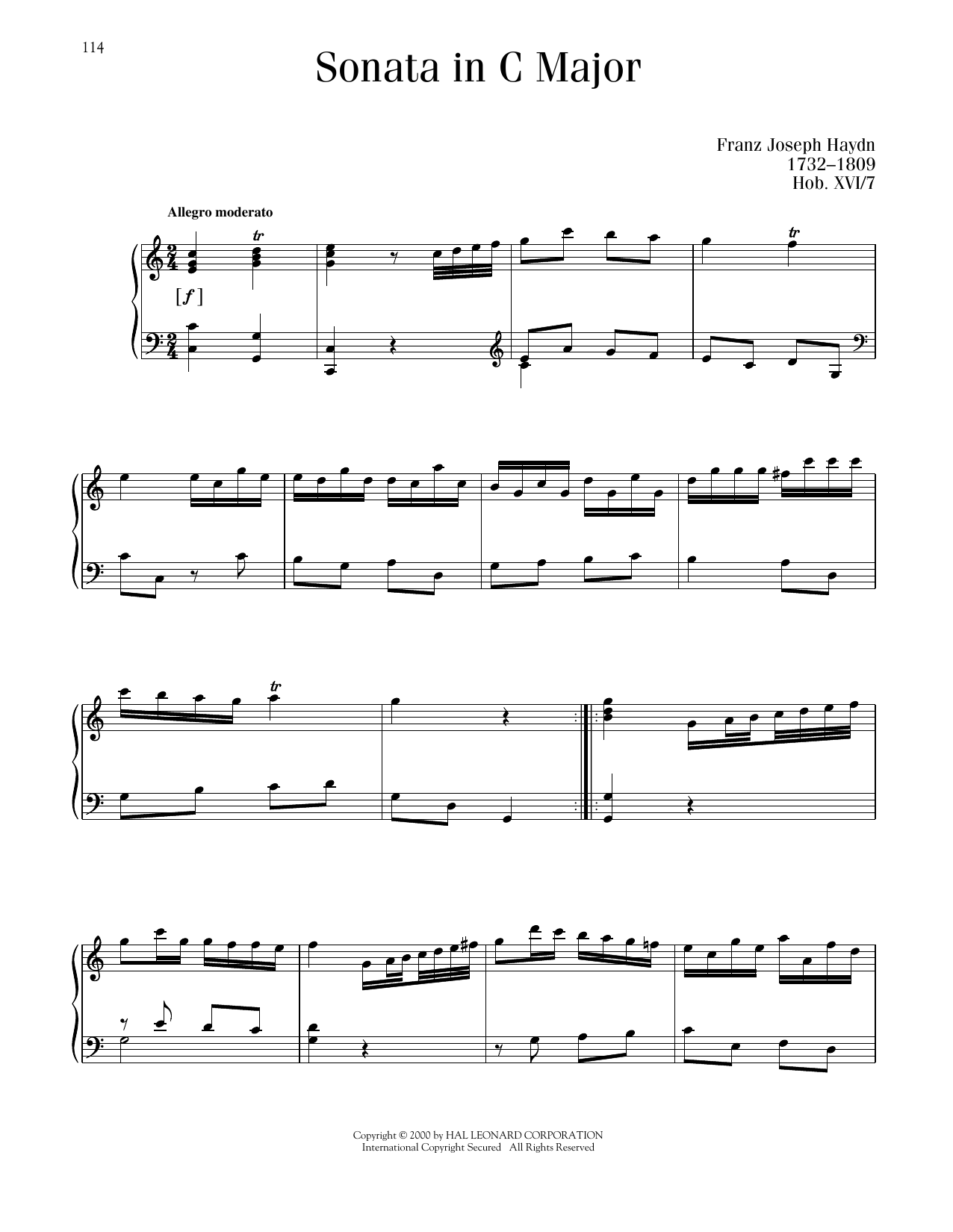 Download Franz Joseph Haydn Sonata No. 2 In C Major Sheet Music and learn how to play Piano Solo PDF digital score in minutes