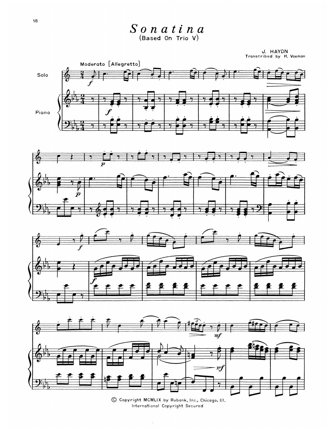 Download Franz Joseph Haydn Sonatina (Trio V) Sheet Music and learn how to play Alto Sax and Piano PDF digital score in minutes