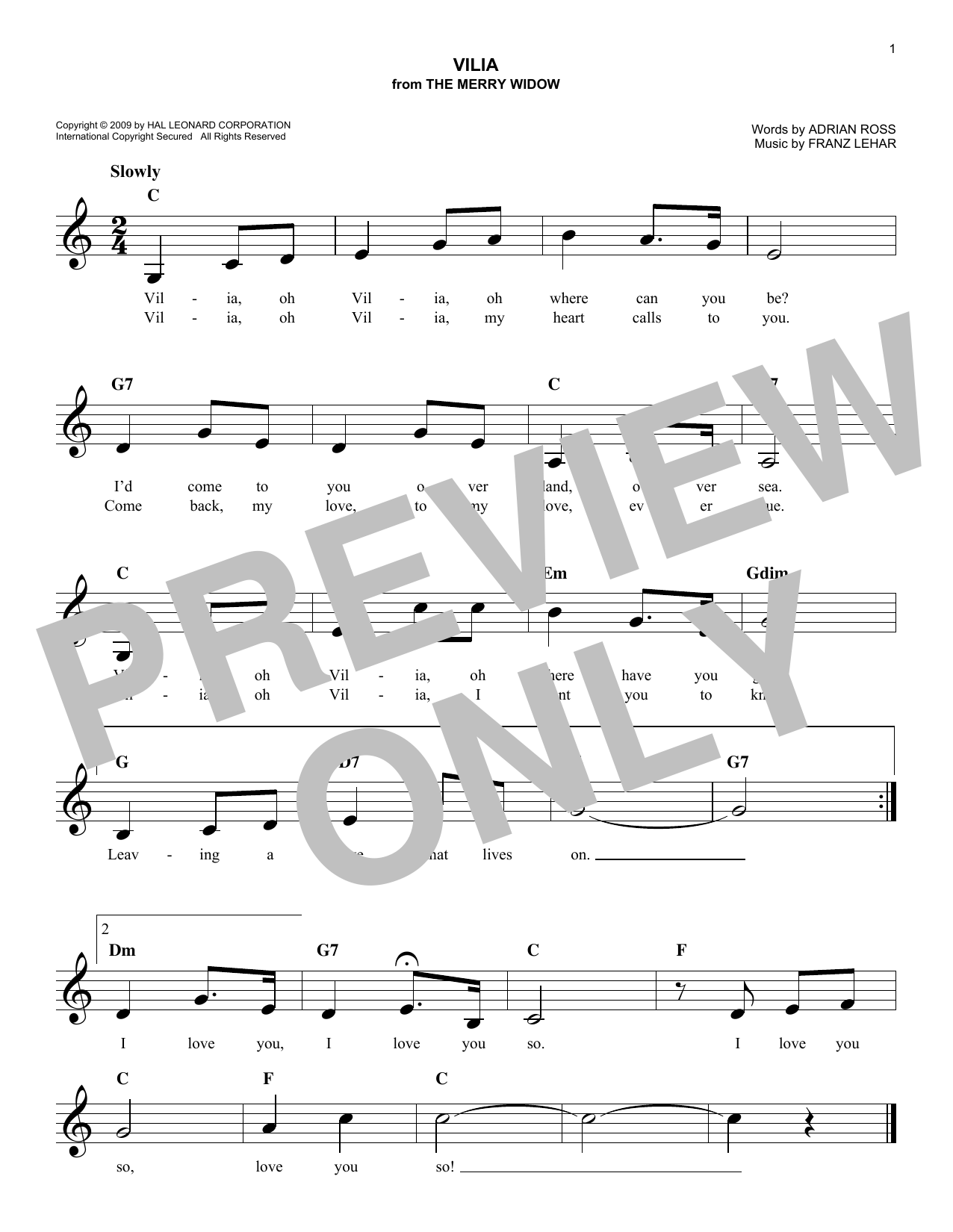 Download Franz Lehar Vilia Sheet Music and learn how to play Lead Sheet / Fake Book PDF digital score in minutes