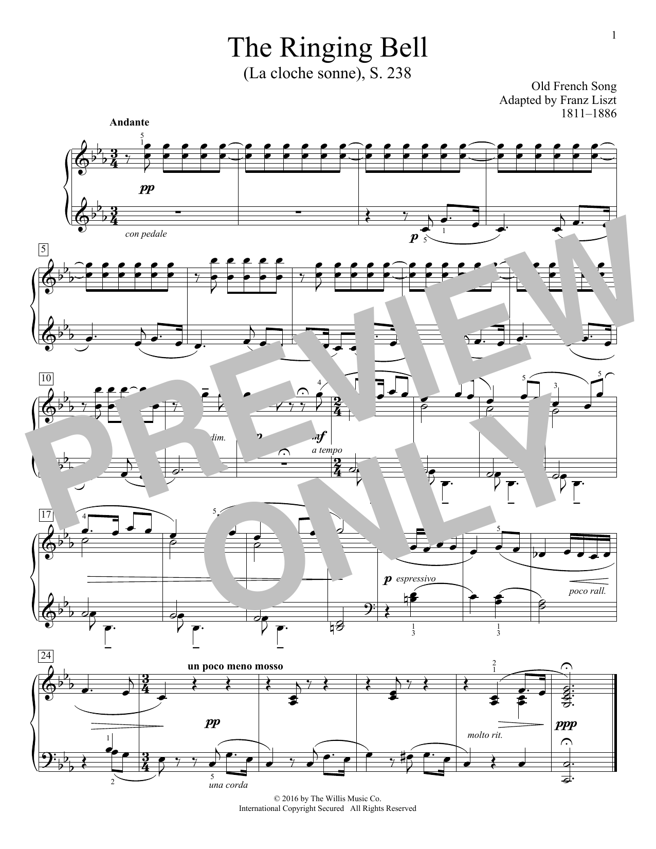 Download Franz Liszt (adapt.) The Ringing Bell (La cloche sonne), S. 238 Sheet Music and learn how to play Educational Piano PDF digital score in minutes