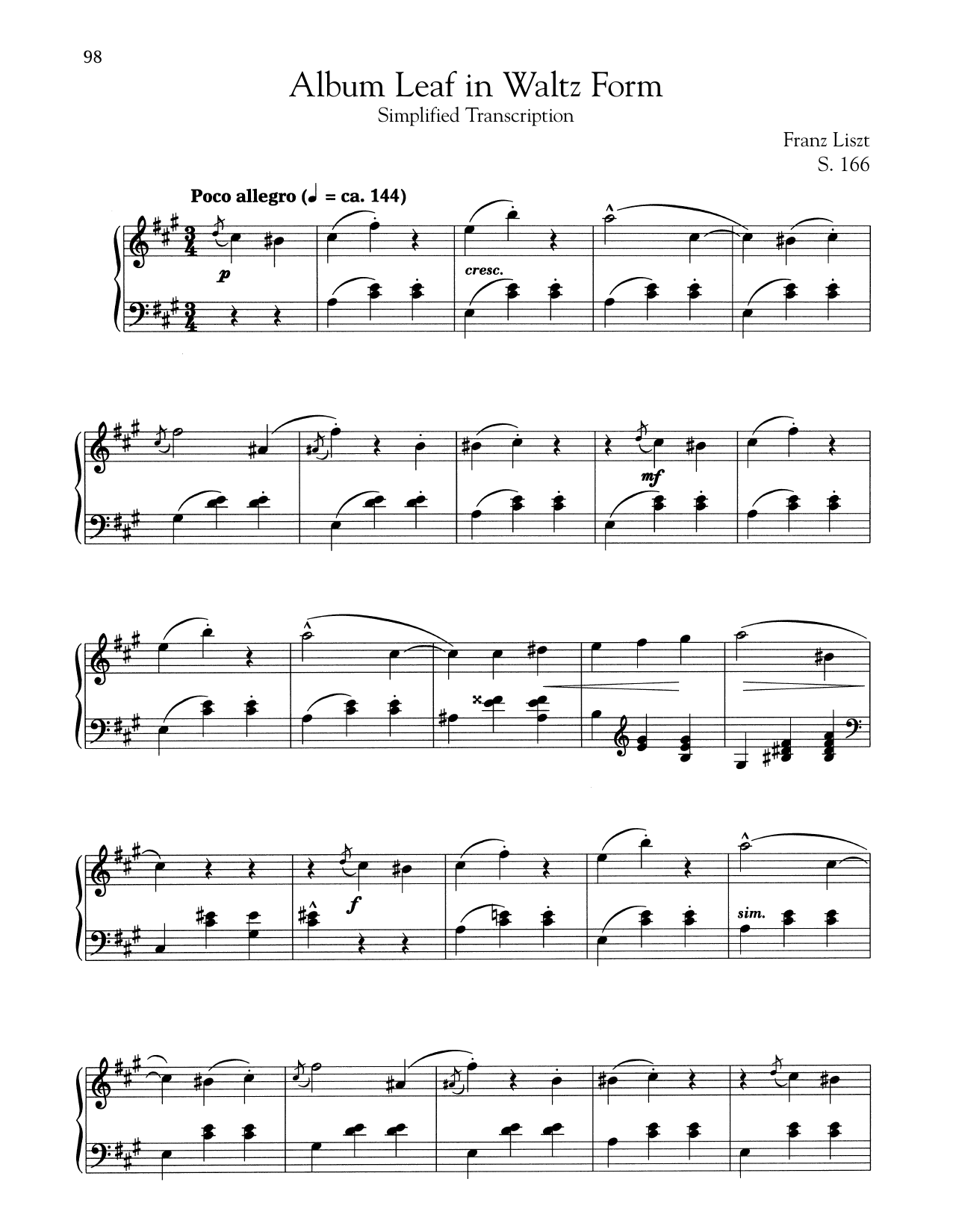 Download Franz Liszt Album Leaf In Waltz Form (Simplified) Sheet Music and learn how to play Piano PDF digital score in minutes