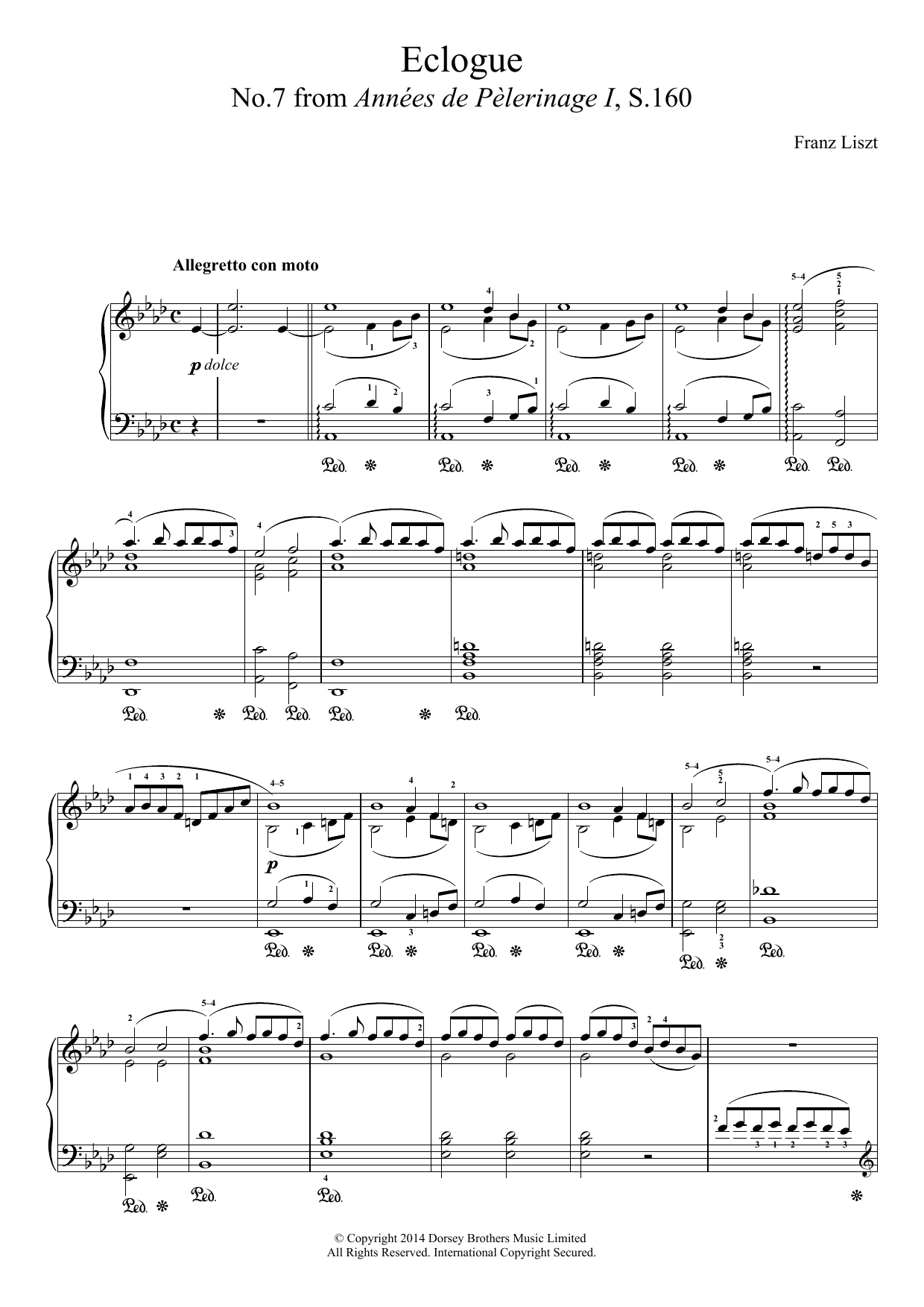 Download Franz Liszt Annees De Pelerinage, No.7: Eclogue Sheet Music and learn how to play Piano PDF digital score in minutes