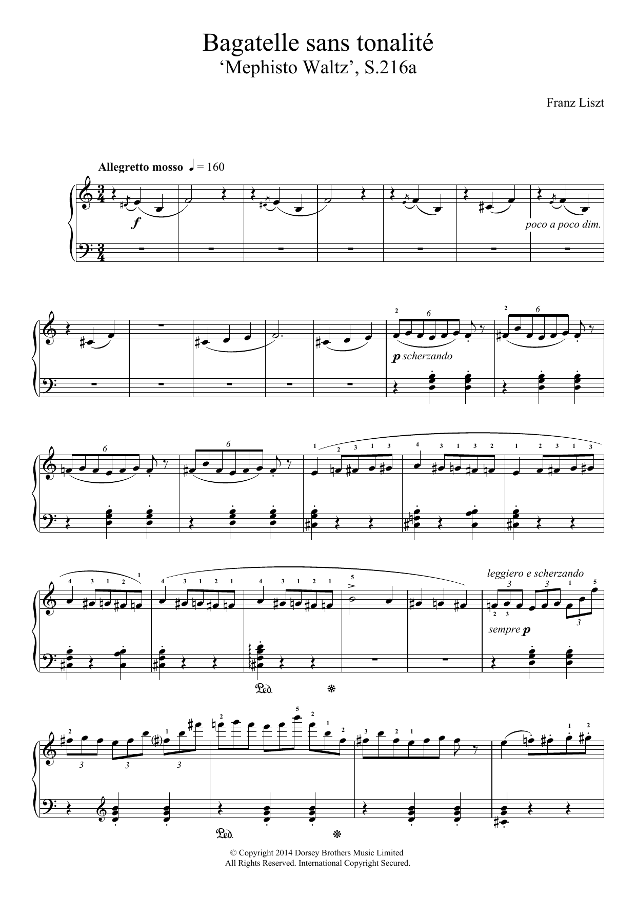 Download Franz Liszt Bagatelle Sans Tonalite (Fourth Mephisto Waltz) Sheet Music and learn how to play Piano PDF digital score in minutes