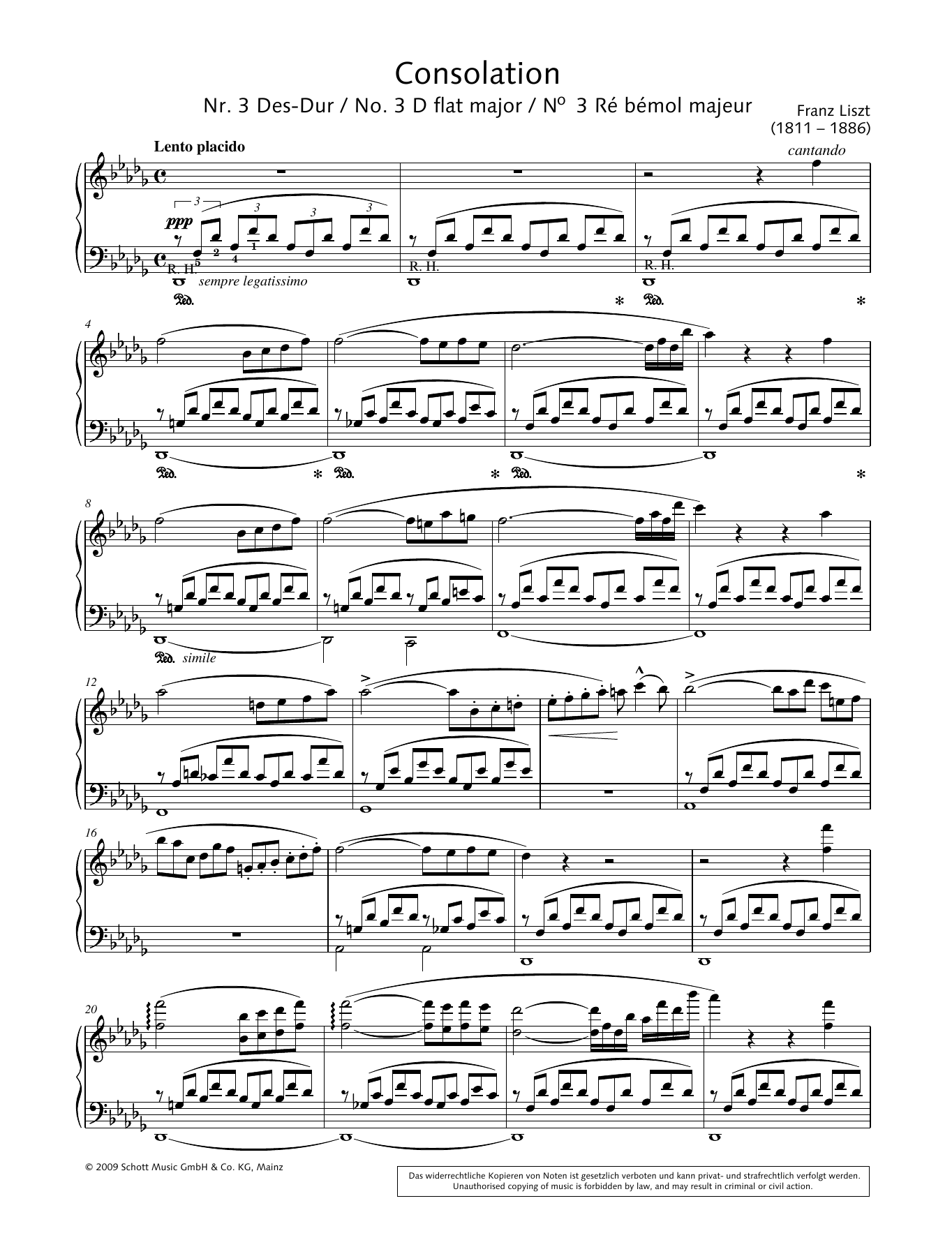 Download Franz Liszt Consolation No. 3 In D-Flat Major Sheet Music and learn how to play Educational Piano PDF digital score in minutes