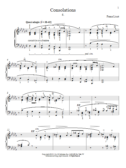 Download Franz Liszt Consolation No. 4 Sheet Music and learn how to play Piano PDF digital score in minutes