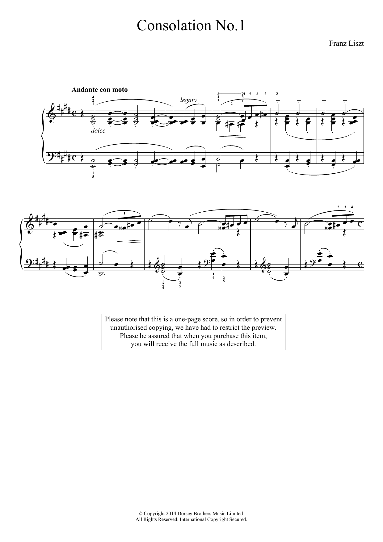 Download Franz Liszt Consolation No.1 Sheet Music and learn how to play Piano PDF digital score in minutes