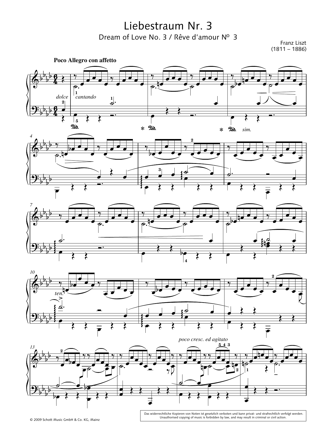 Download Franz Liszt Dream of Love No. 3 in A-flat major Sheet Music and learn how to play Piano Solo PDF digital score in minutes