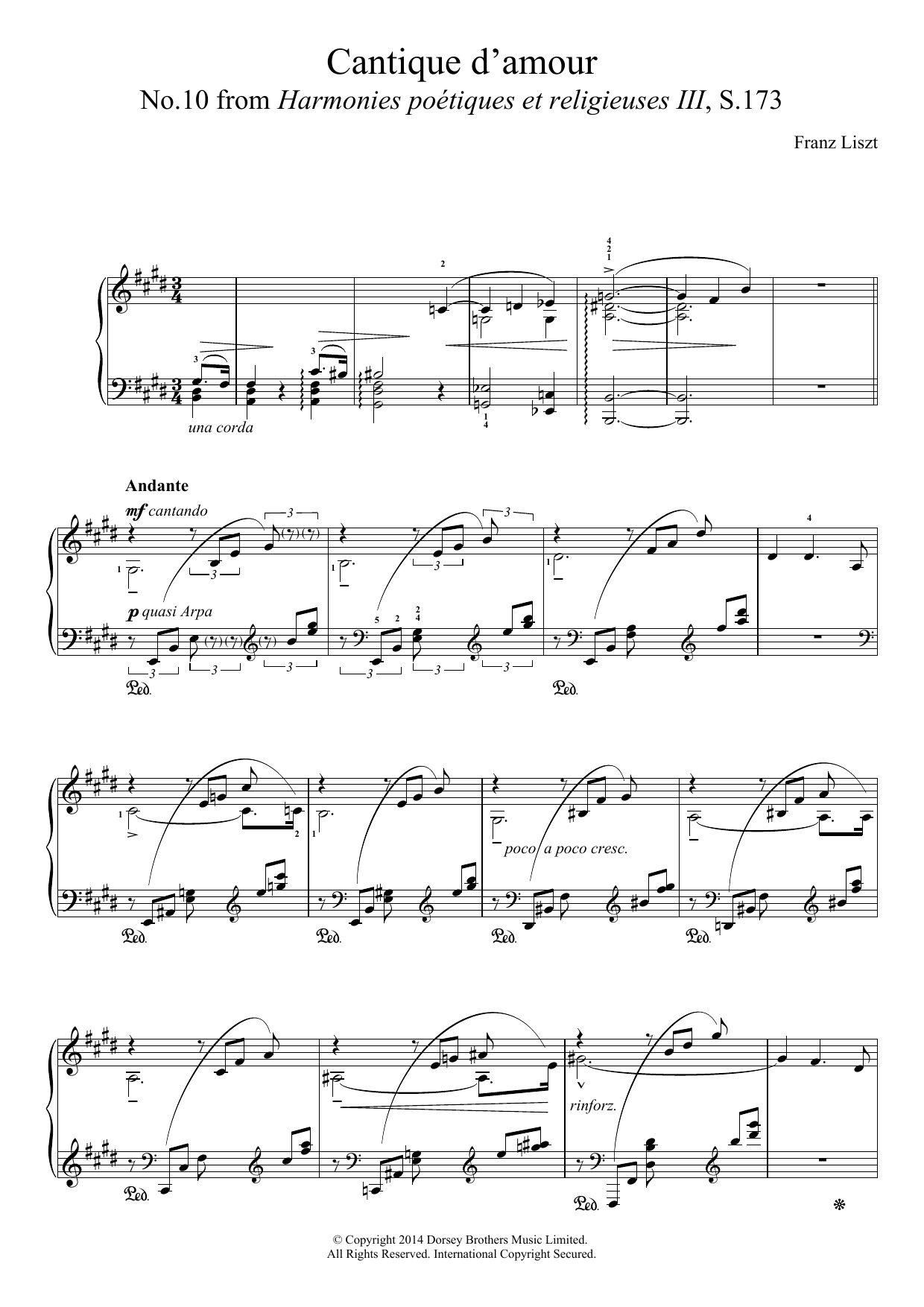 Download Franz Liszt Harmonies Poétiques Et Réligieuses For Piano No.10: Cantique D'amour Sheet Music and learn how to play Piano PDF digital score in minutes