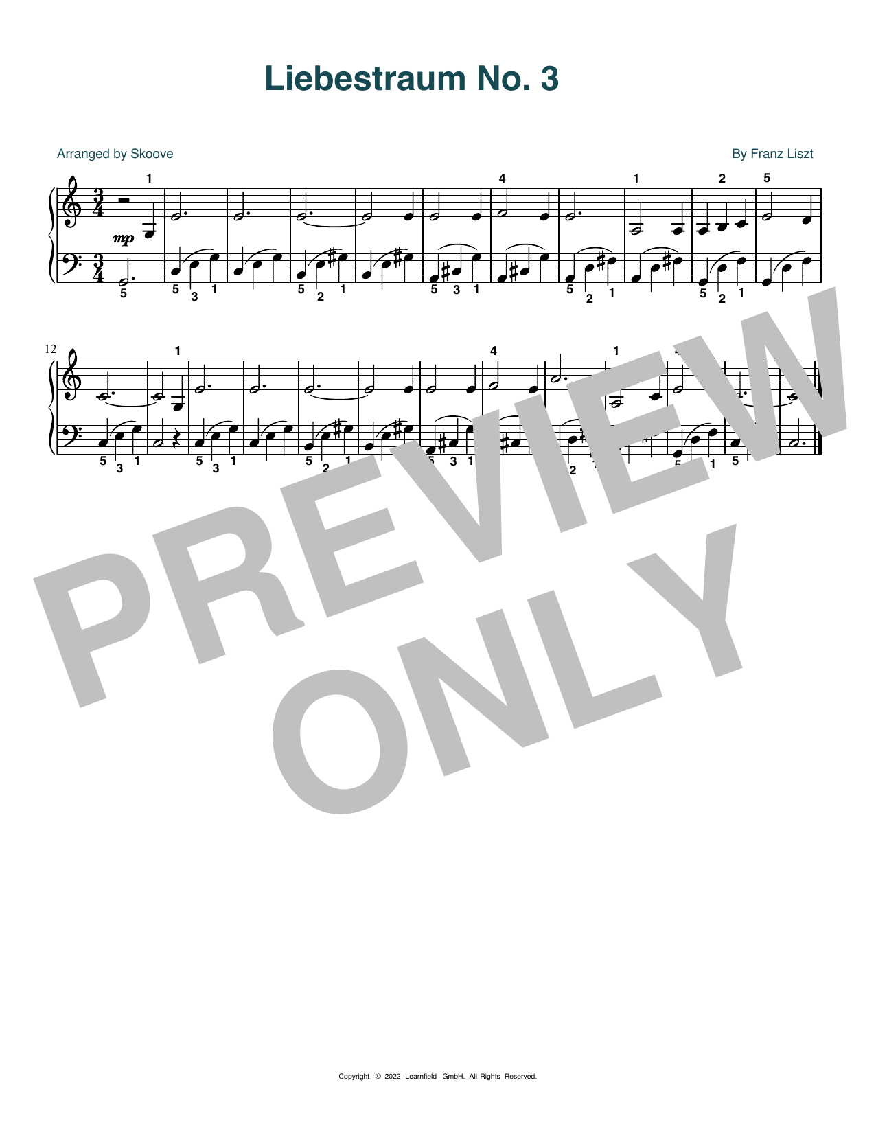 Download Franz Liszt Liebestraum No. 3 (arr. Skoove) Sheet Music and learn how to play Easy Piano PDF digital score in minutes