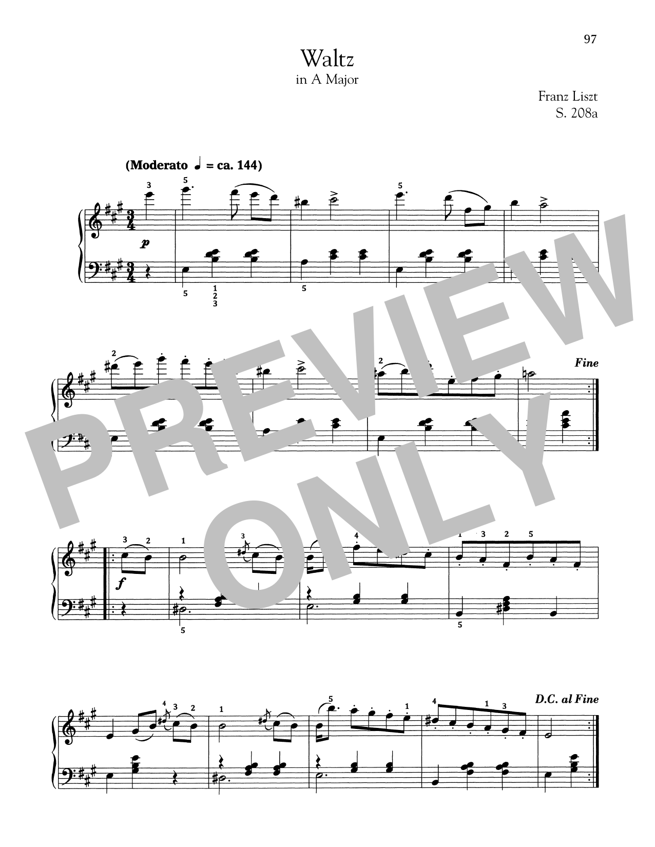 Download Franz Liszt Waltz In A Major, S. 208a Sheet Music and learn how to play Piano PDF digital score in minutes