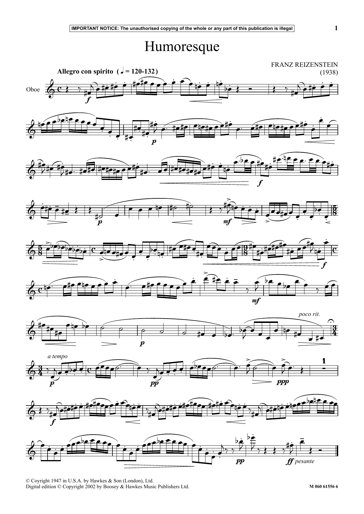 Download Franz Reizenstein Humoresque Sheet Music and learn how to play Instrumental Solo PDF digital score in minutes