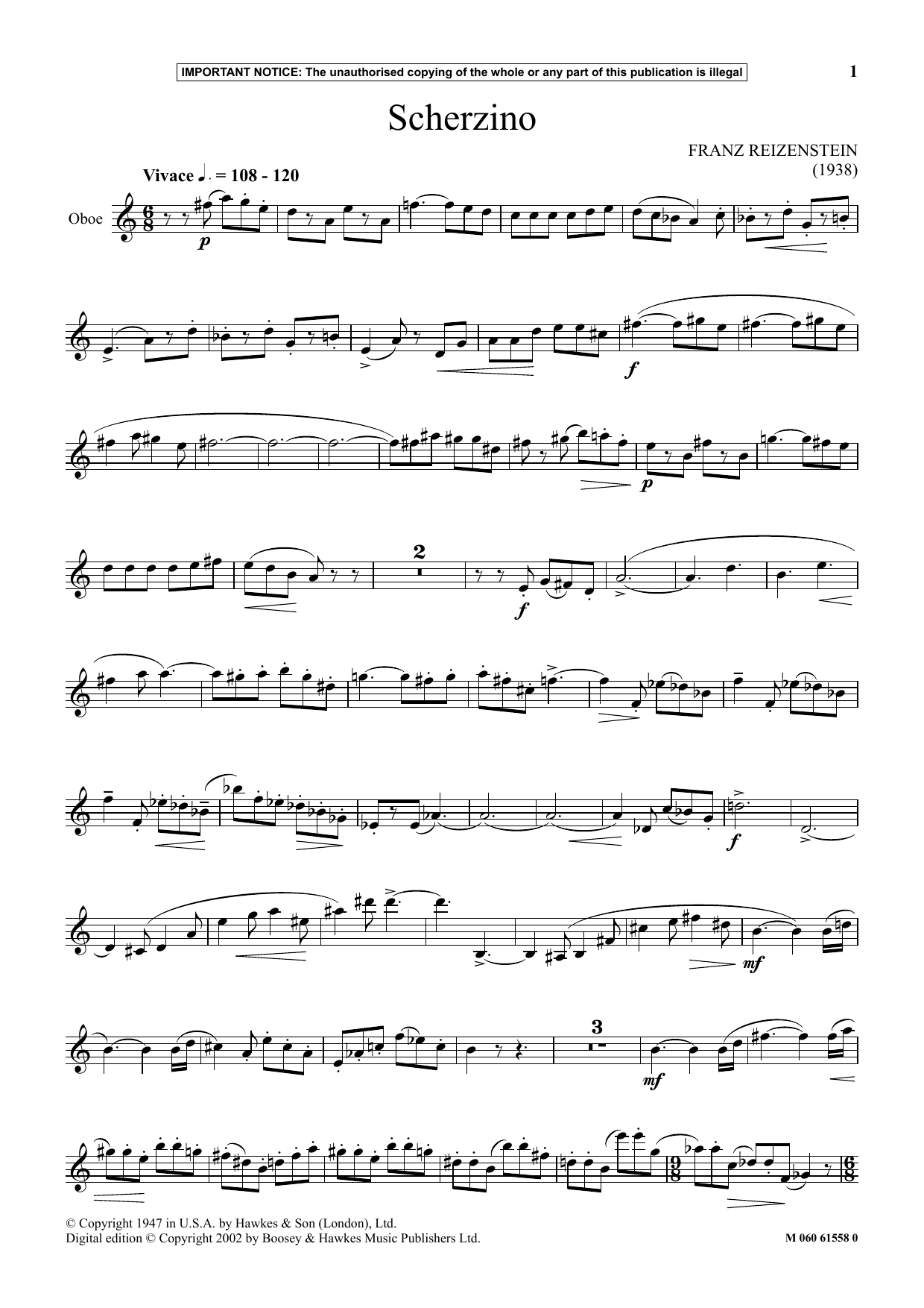 Download Franz Reizenstein Scherzino Sheet Music and learn how to play Instrumental Solo PDF digital score in minutes