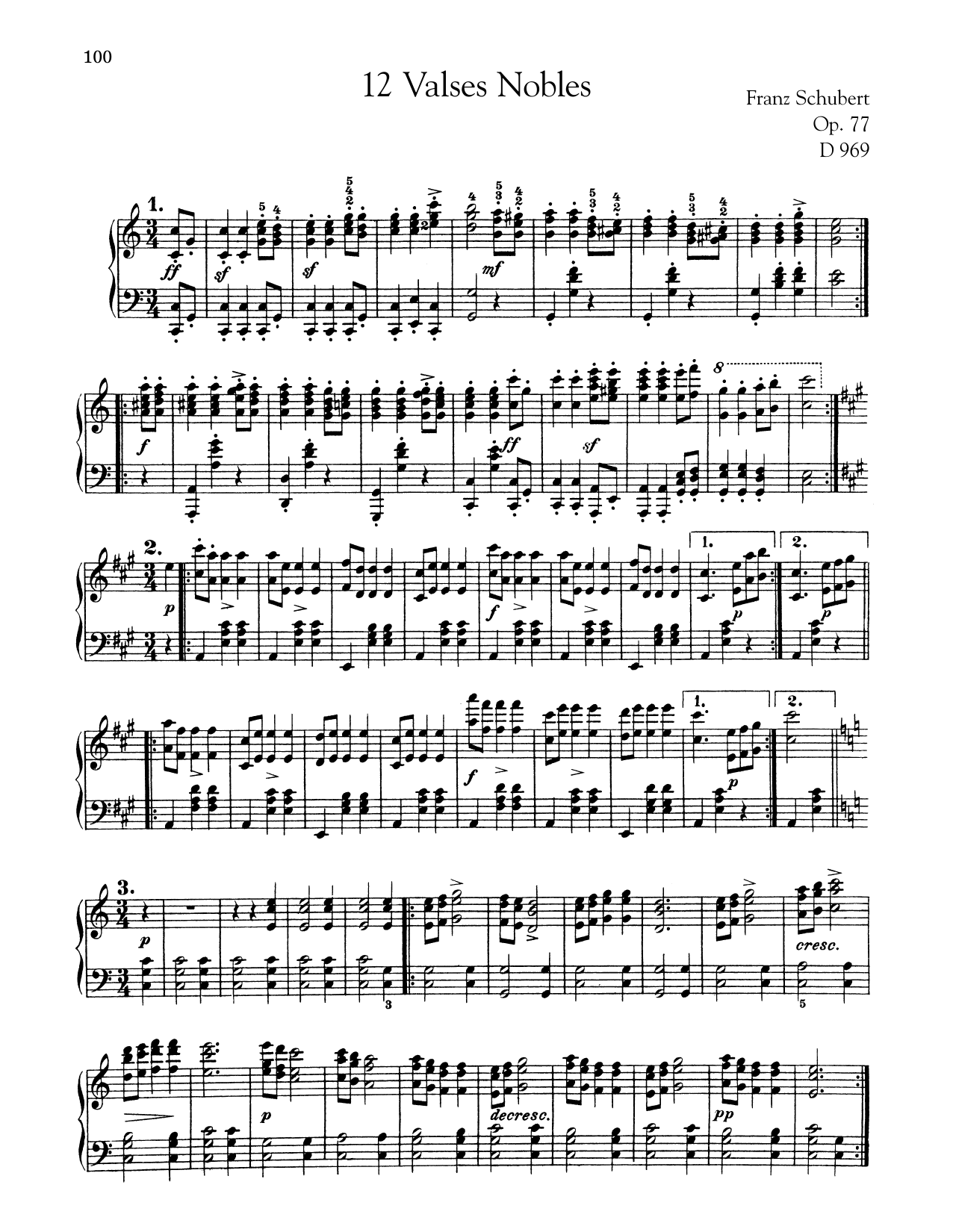 Download Franz Schubert 12 Valses Nobles, Op. 77, D. 969 Sheet Music and learn how to play Piano PDF digital score in minutes