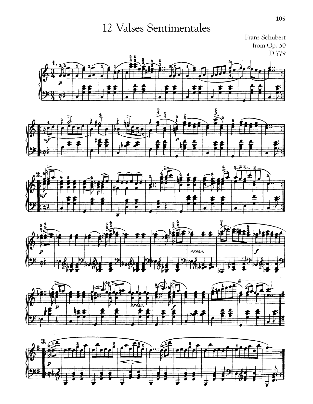 Download Franz Schubert 12 Valses Sentimentales, Op. 50, D. 779 Sheet Music and learn how to play Piano PDF digital score in minutes
