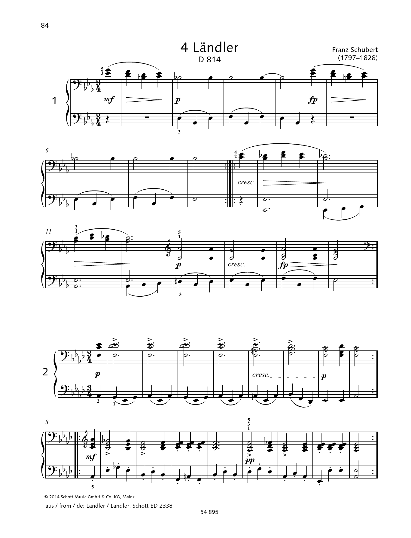 Download Franz Schubert 4 Landler Sheet Music and learn how to play Piano Duet PDF digital score in minutes