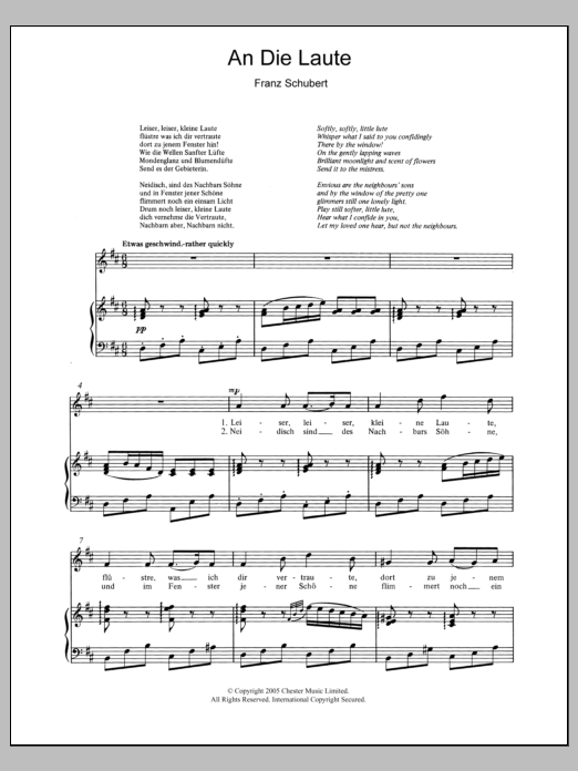 Download Franz Schubert An Die Laute (To The Lute) Op.81 No.2 Sheet Music and learn how to play Piano & Vocal PDF digital score in minutes