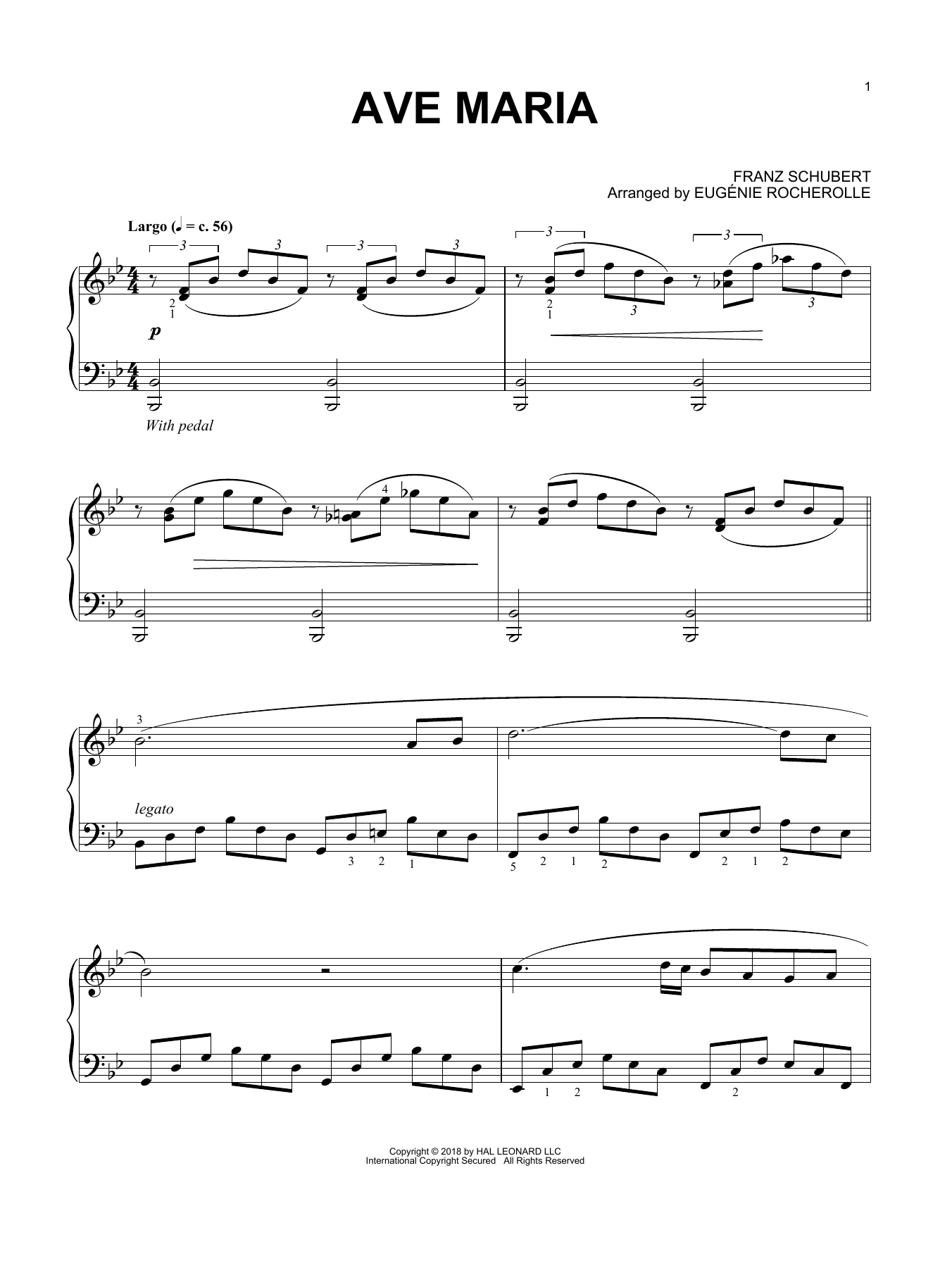 Download Franz Schubert Ave Maria (arr. Eugénie Rocherolle) Sheet Music and learn how to play Piano Solo PDF digital score in minutes