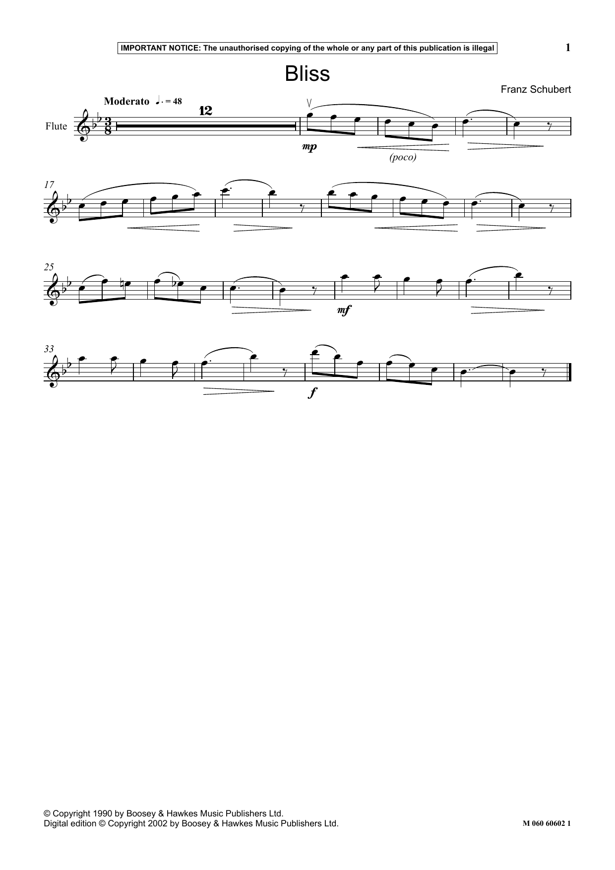 Download Franz Schubert Bliss Sheet Music and learn how to play Instrumental Solo PDF digital score in minutes