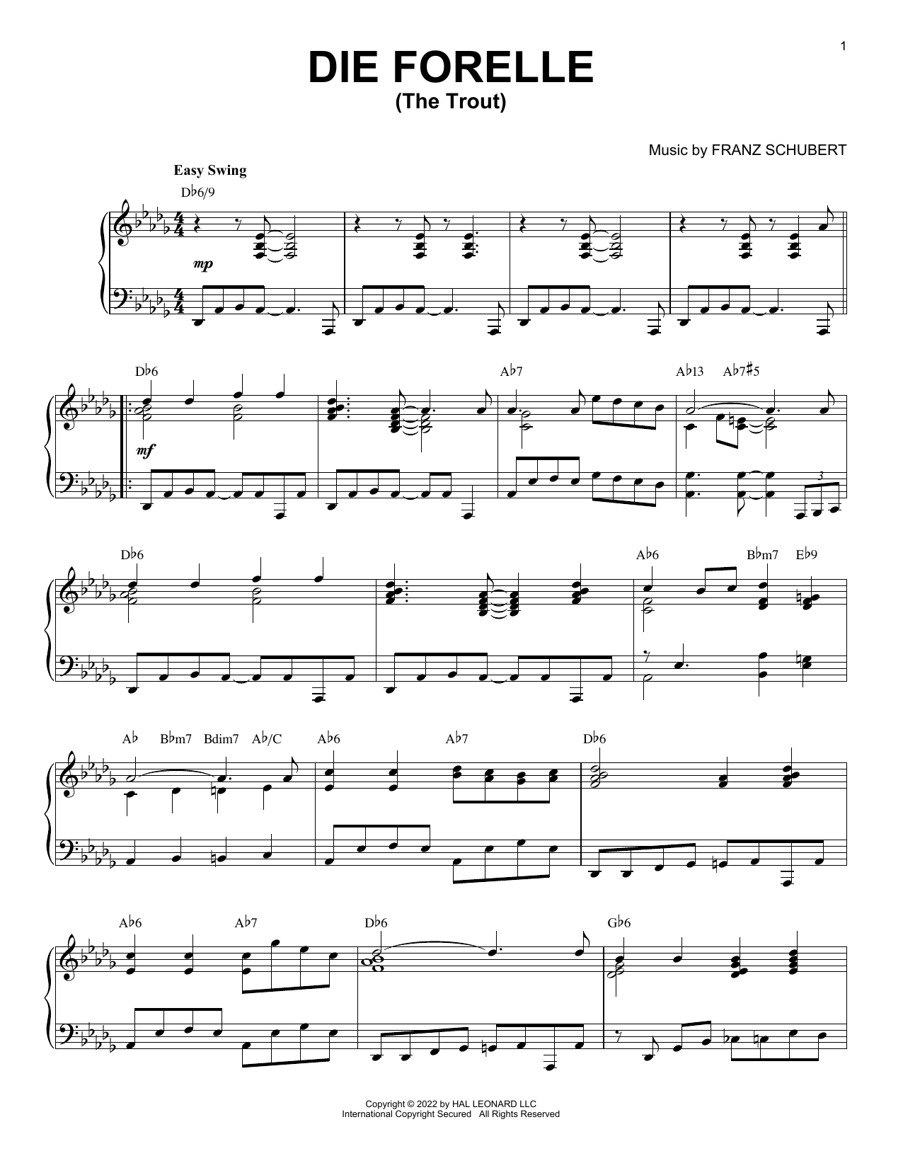 Download Franz Schubert Die Forelle [Jazz version] (arr. Brent Edstrom) Sheet Music and learn how to play Piano Solo PDF digital score in minutes