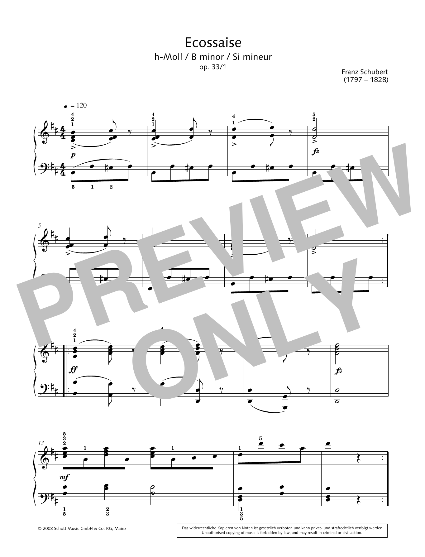 Download Franz Schubert Ecossaise in B minor Sheet Music and learn how to play Piano Solo PDF digital score in minutes