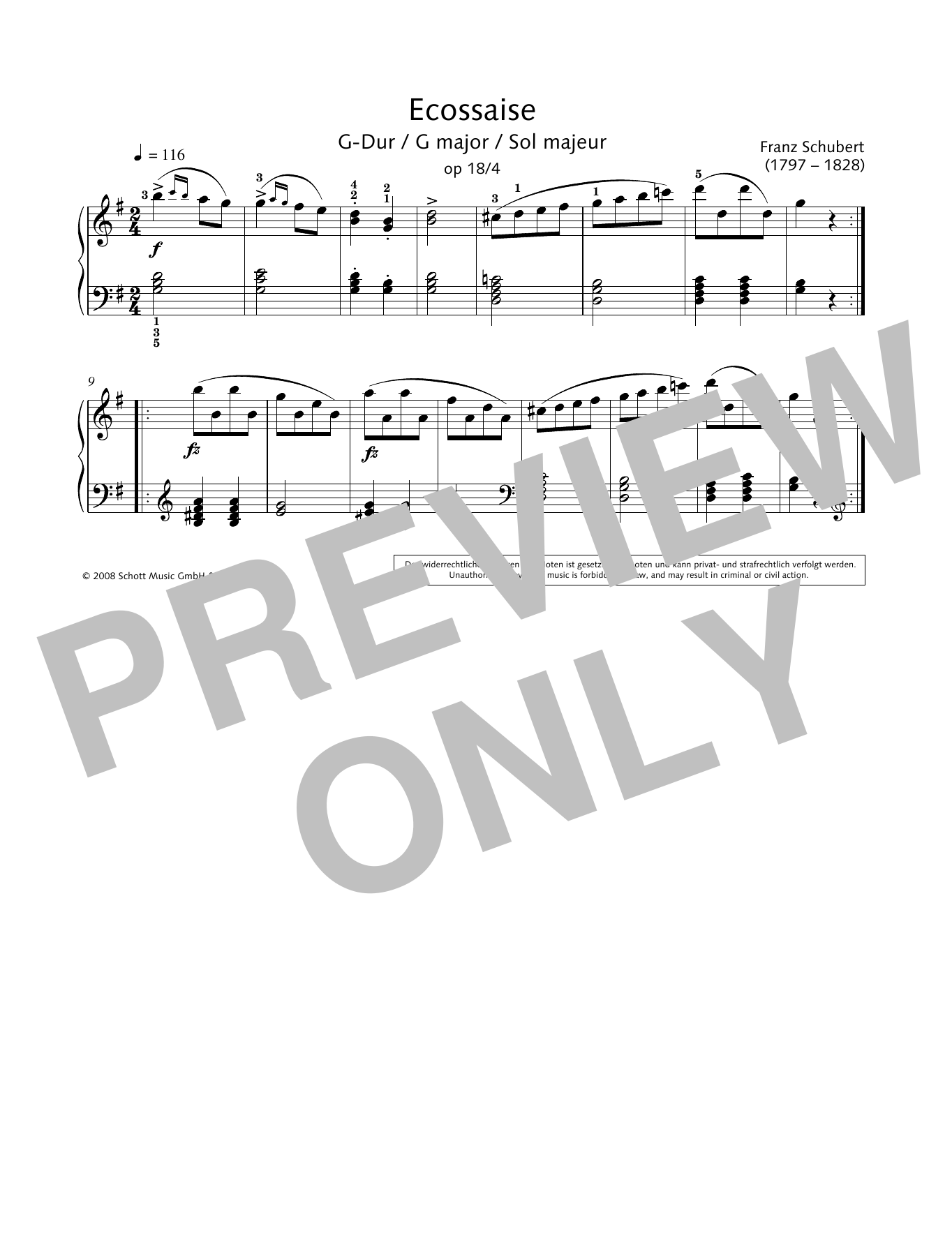 Download Franz Schubert Ecossaise in G major Sheet Music and learn how to play Piano Solo PDF digital score in minutes