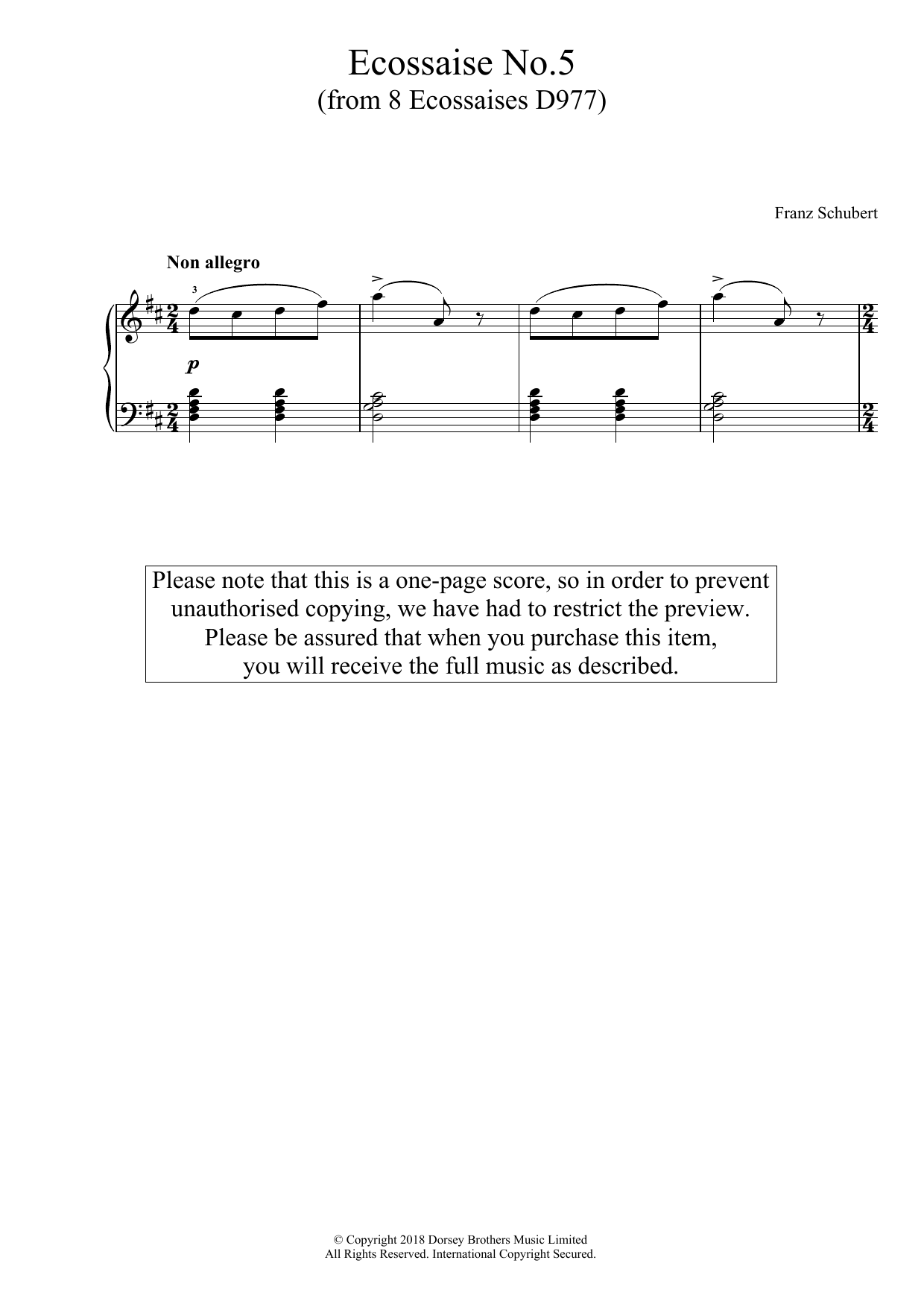 Download Franz Schubert Ecossaise No. 5 (from 8 Ecossaises D977) Sheet Music and learn how to play Piano PDF digital score in minutes