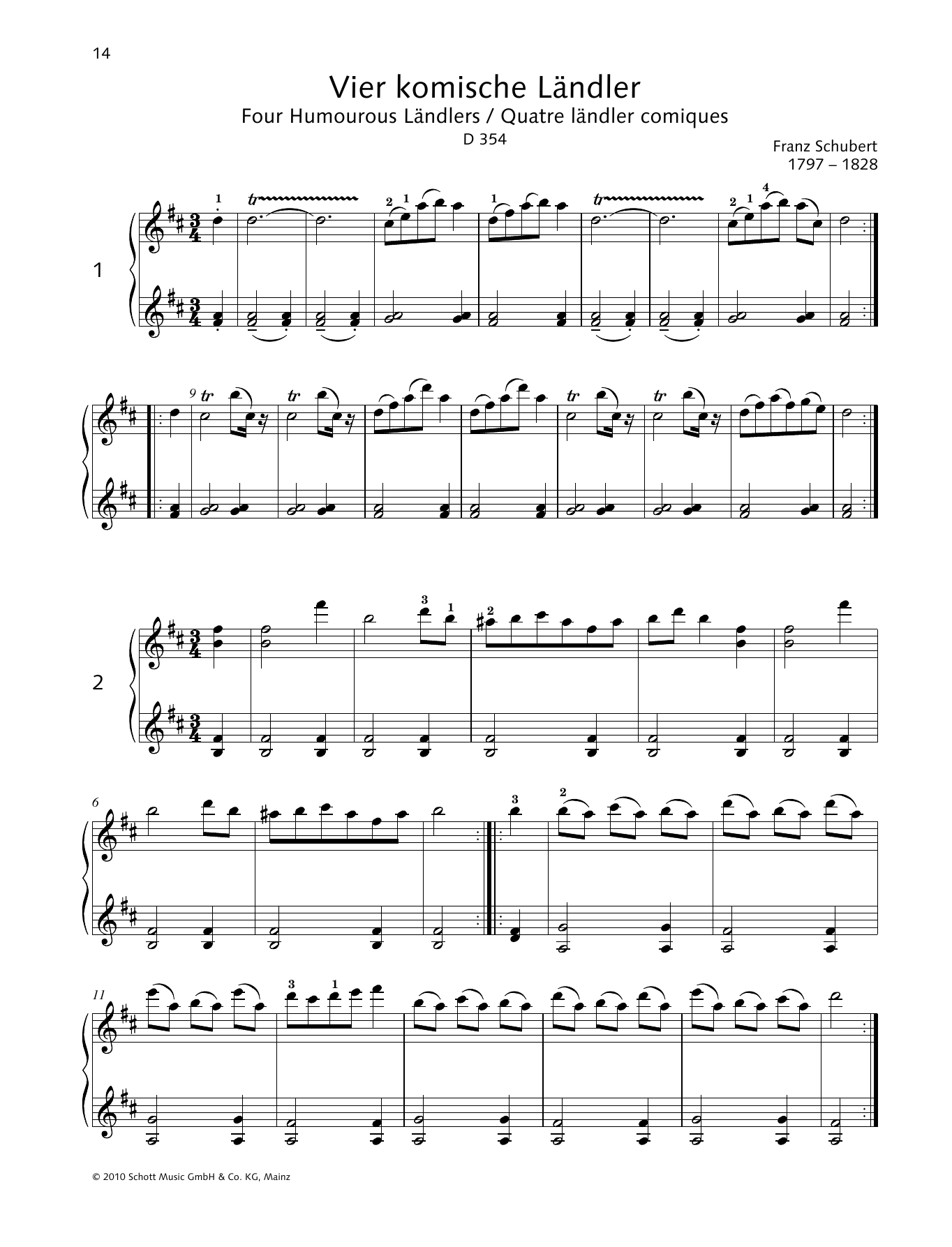 Download Franz Schubert Four Humourous Ländlers Sheet Music and learn how to play Piano Solo PDF digital score in minutes