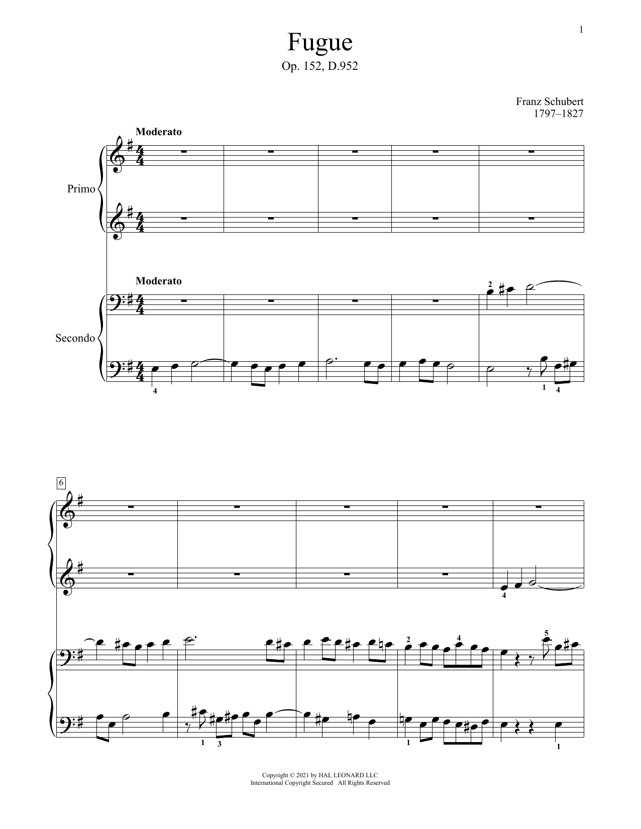 Download Franz Schubert Fugue, Op. 152, D. 952 Sheet Music and learn how to play Piano Duet PDF digital score in minutes