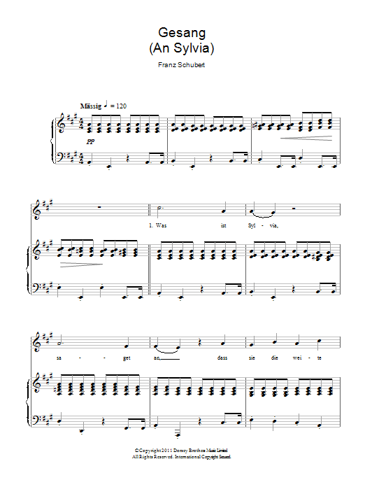 Download Franz Schubert Gesang An Sylvia Sheet Music and learn how to play Piano & Vocal PDF digital score in minutes