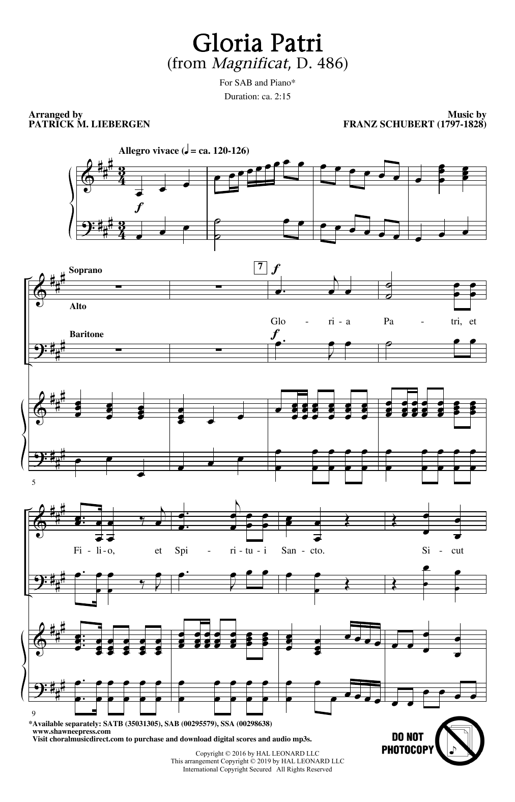 Download Franz Schubert Gloria Patri (from Magnificat, D. 486) (arr. Patrick M. Liebergen) Sheet Music and learn how to play SAB Choir PDF digital score in minutes