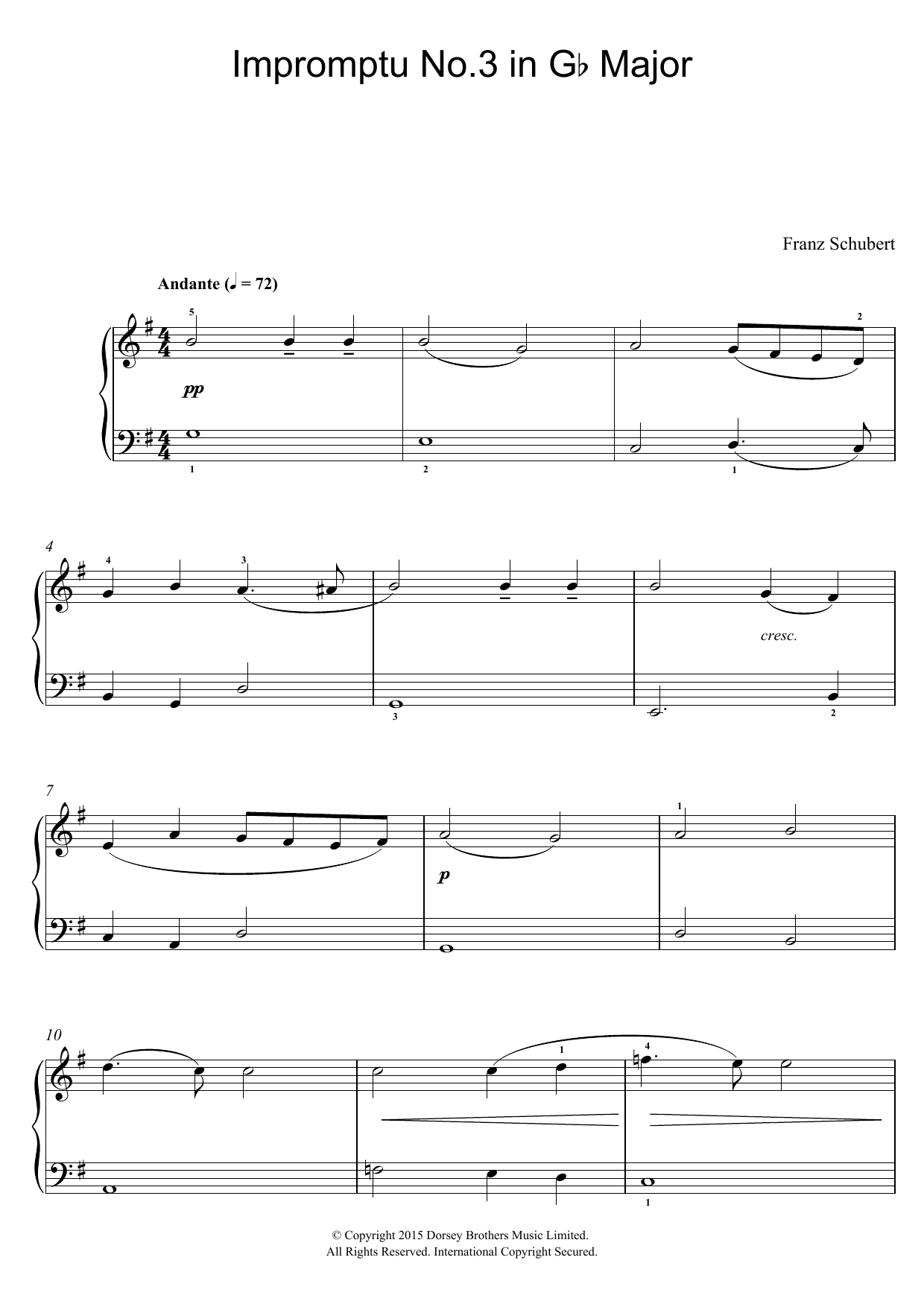 Download Franz Schubert Impromptu No. 3 in G Flat Major, Op.90 Sheet Music and learn how to play Beginner Piano PDF digital score in minutes