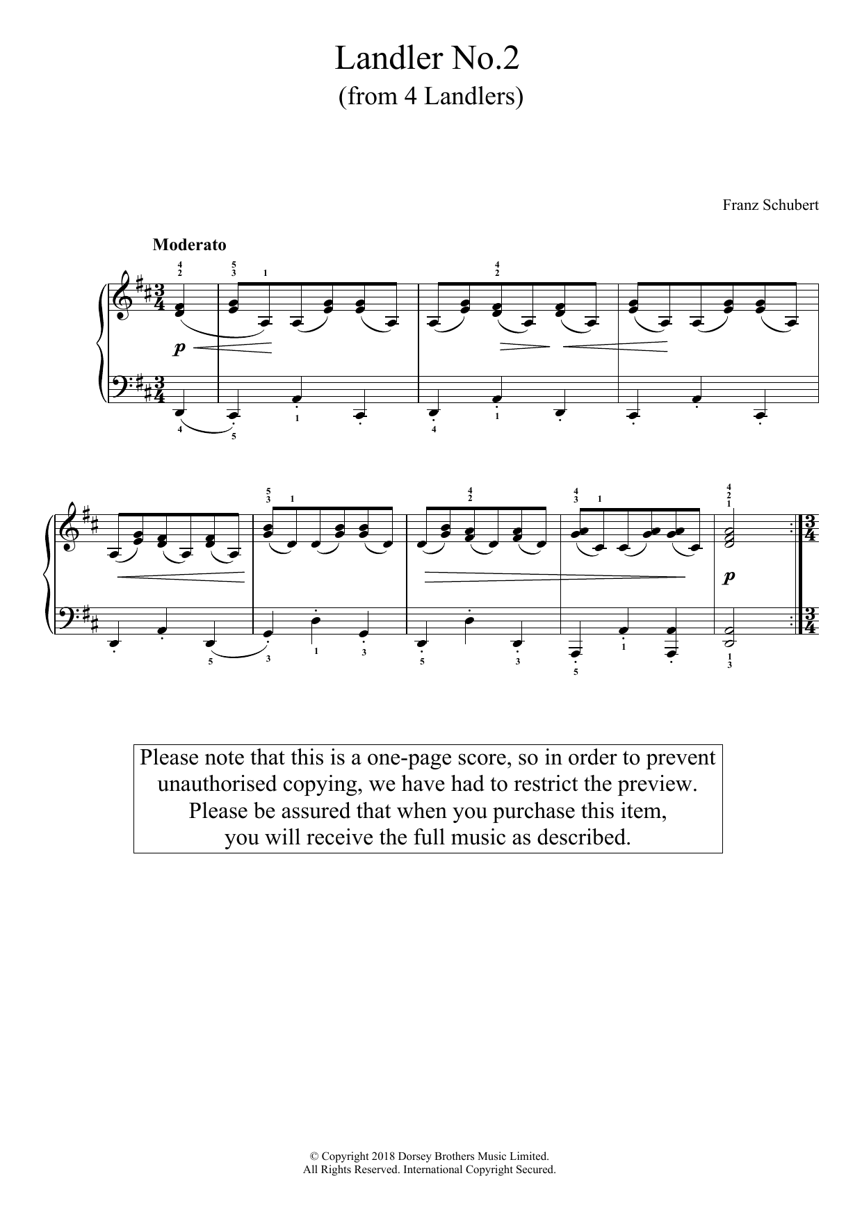 Download Franz Schubert Landler No. 2 (From 'Four Landlers') Sheet Music and learn how to play Piano PDF digital score in minutes