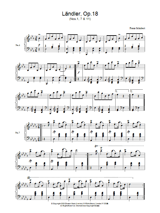 Download Franz Schubert Ländler, Op.18 Sheet Music and learn how to play Piano PDF digital score in minutes