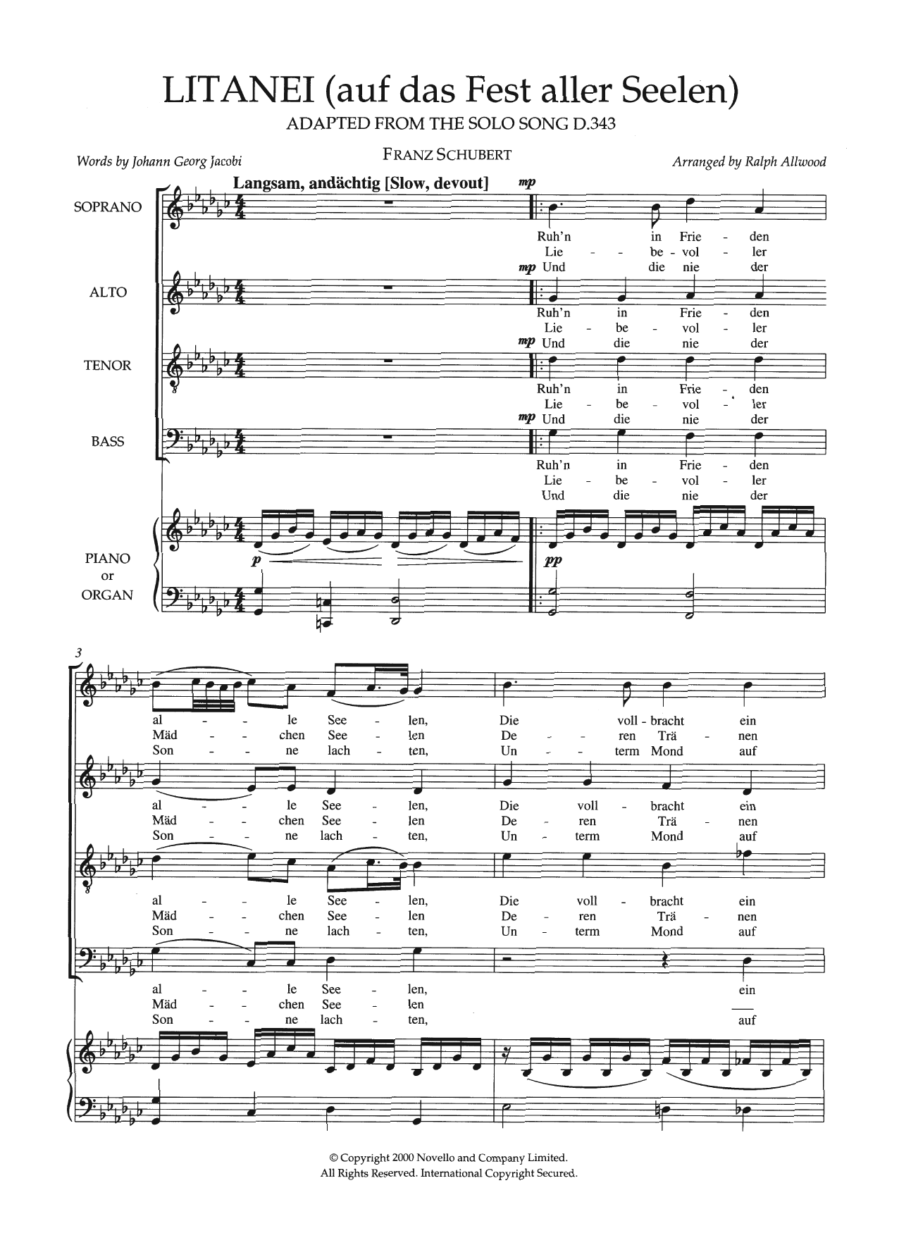 Download Franz Schubert Litanei (Auf Das Fest Aller Seelen) (arr. Ralph Allwood) Sheet Music and learn how to play SATB Choir PDF digital score in minutes