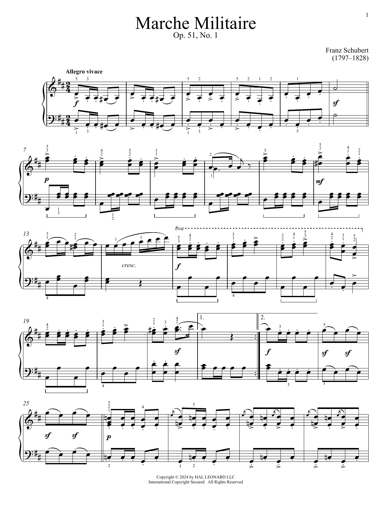 Download Franz Schubert Marche Militaire, Op. 51, No. 1 Sheet Music and learn how to play Piano Solo PDF digital score in minutes