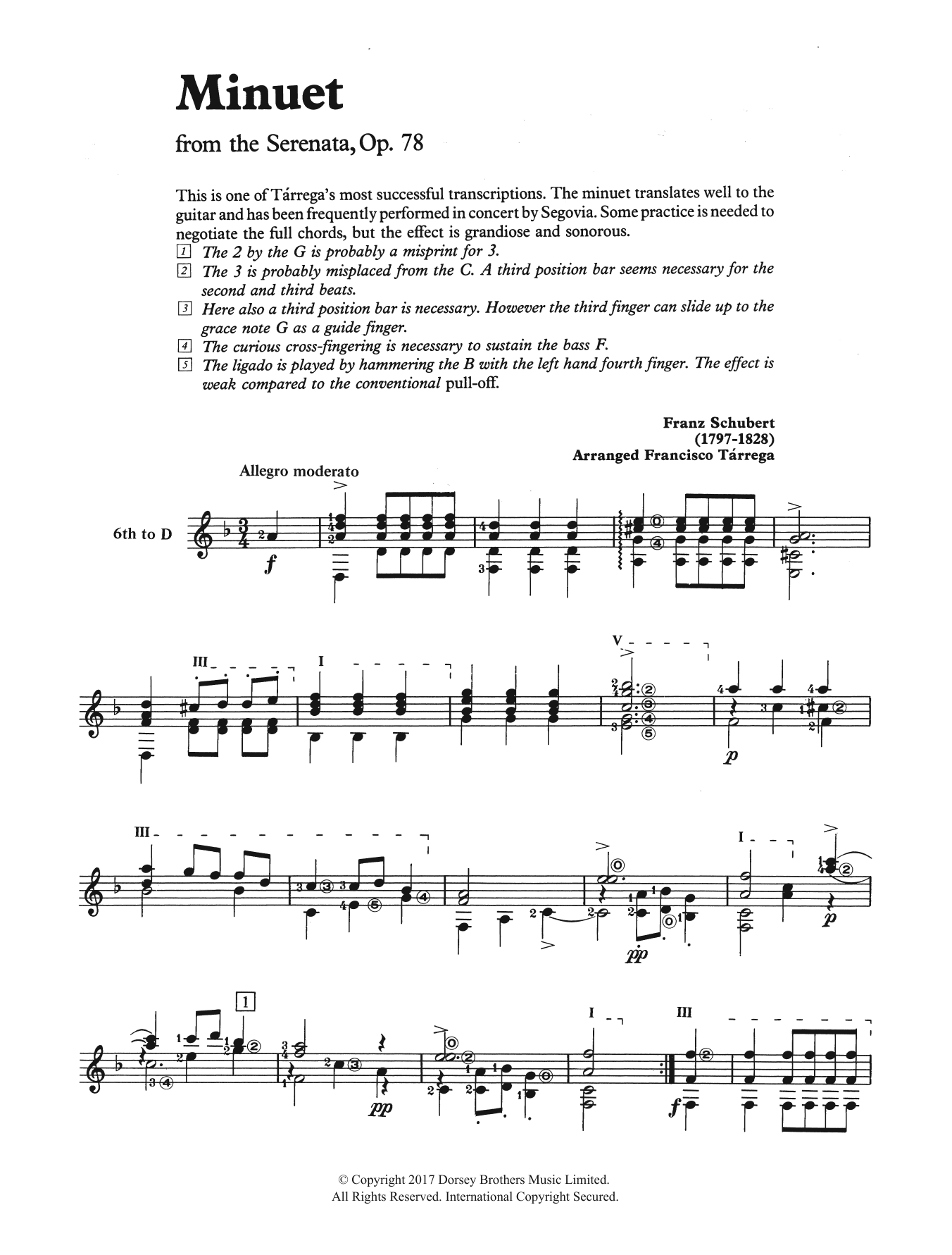 Download Franz Schubert Minuet (from the Serenata, Op. 78) Sheet Music and learn how to play Guitar PDF digital score in minutes