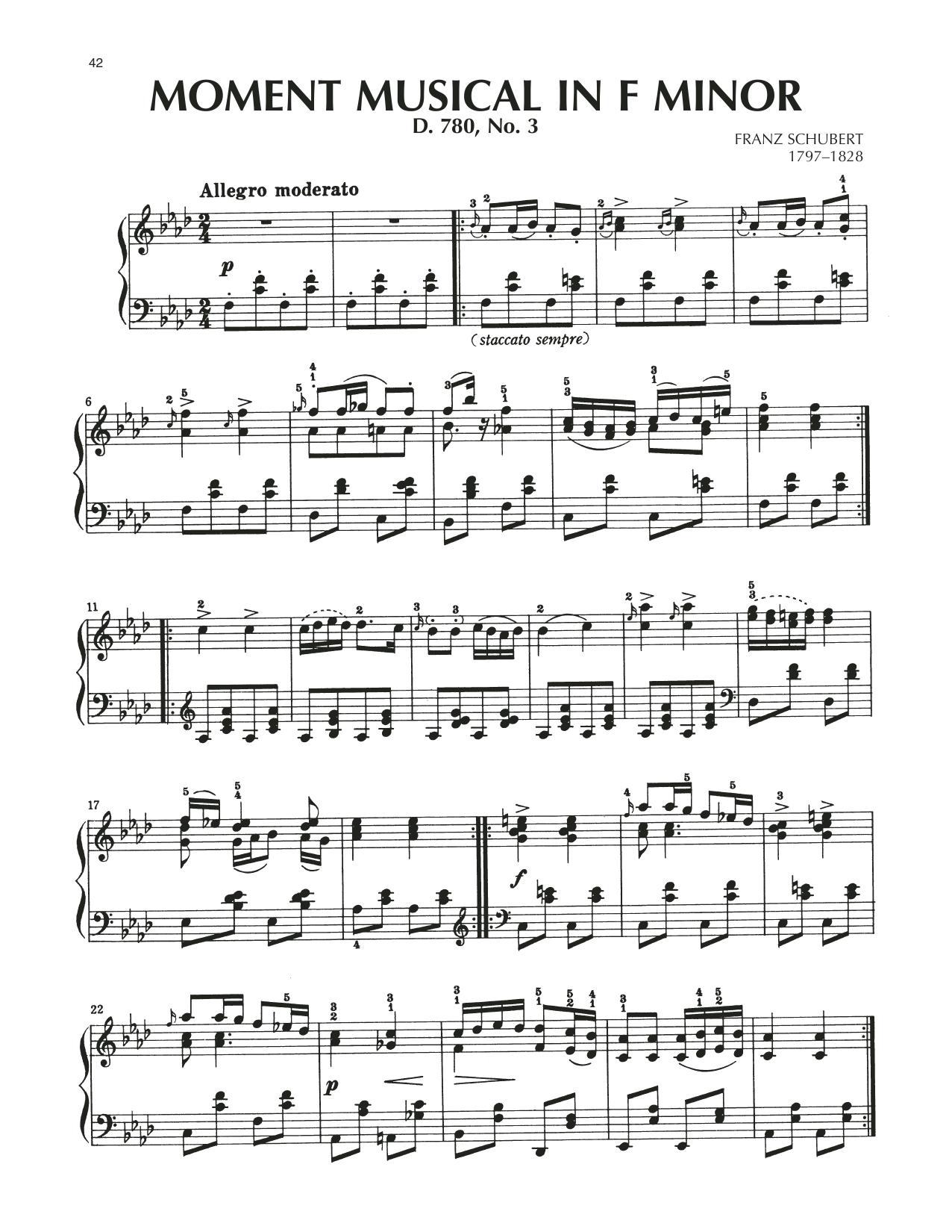 Download Franz Schubert Moment Musical In F Minor, Op. 94, No. 3 Sheet Music and learn how to play Piano Solo PDF digital score in minutes