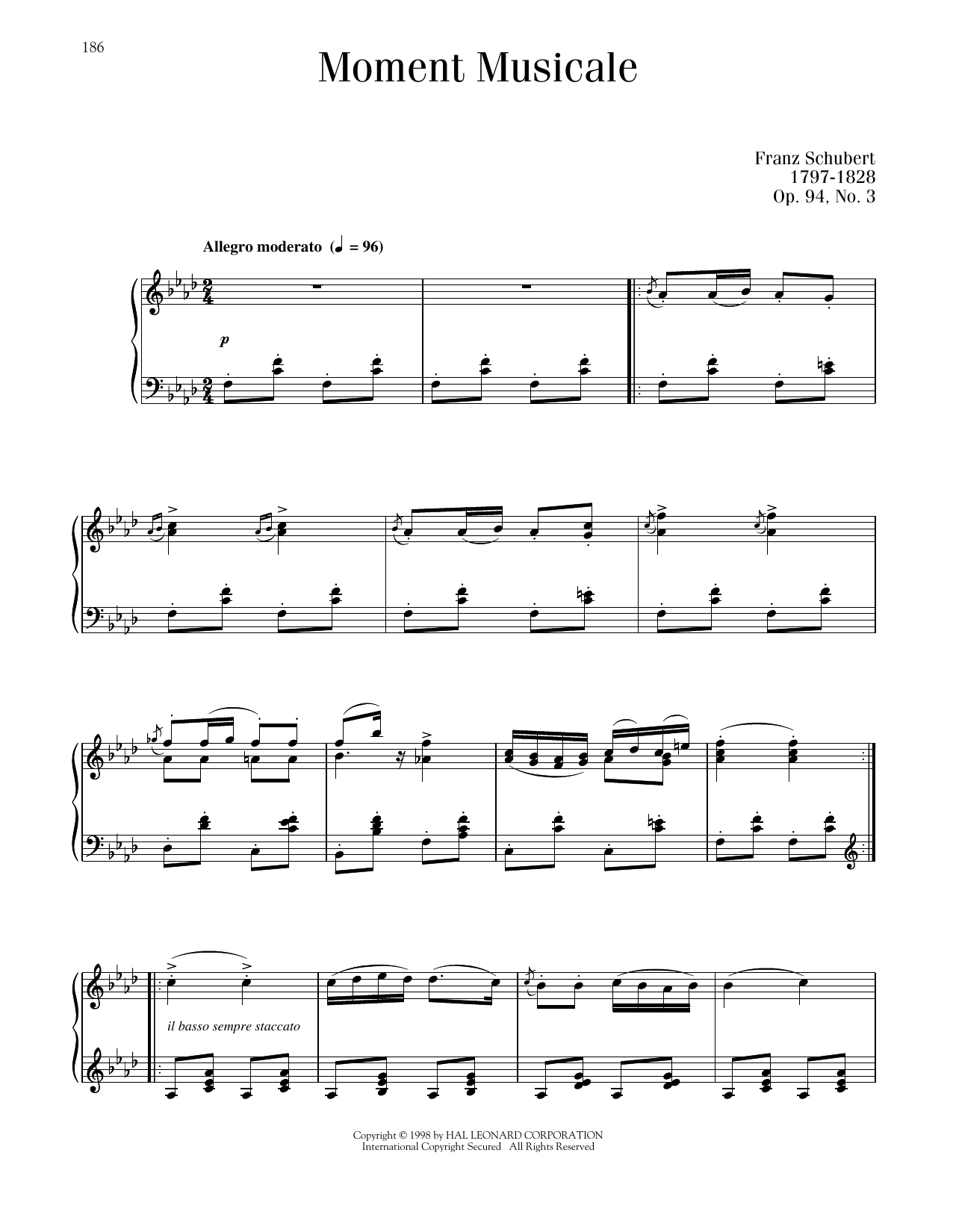 Download Franz Schubert Moment Musicale, Op. 94, No. 3 Sheet Music and learn how to play Piano Solo PDF digital score in minutes