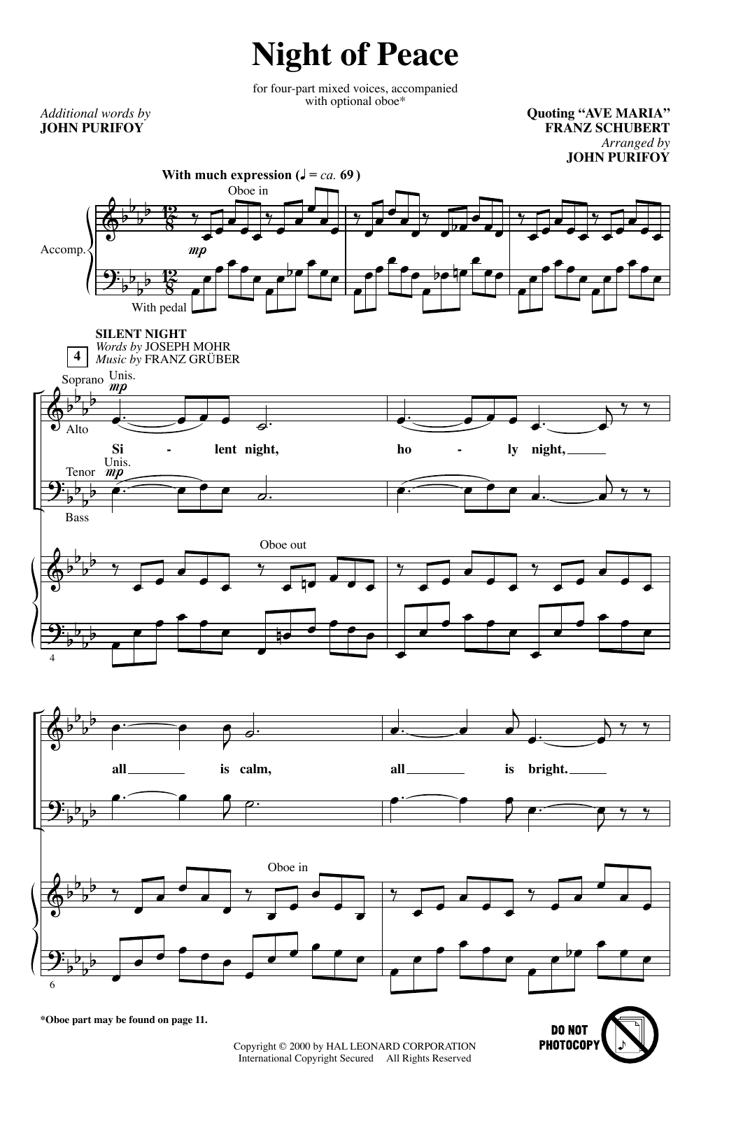 Download Franz Schubert Night Of Peace (arr. John Purifoy) Sheet Music and learn how to play SATB Choir PDF digital score in minutes