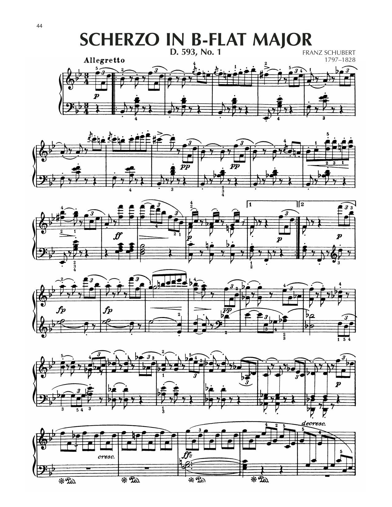 Download Franz Schubert Scherzo In B-Flat Major, D. 593, No. 1 Sheet Music and learn how to play Piano Solo PDF digital score in minutes