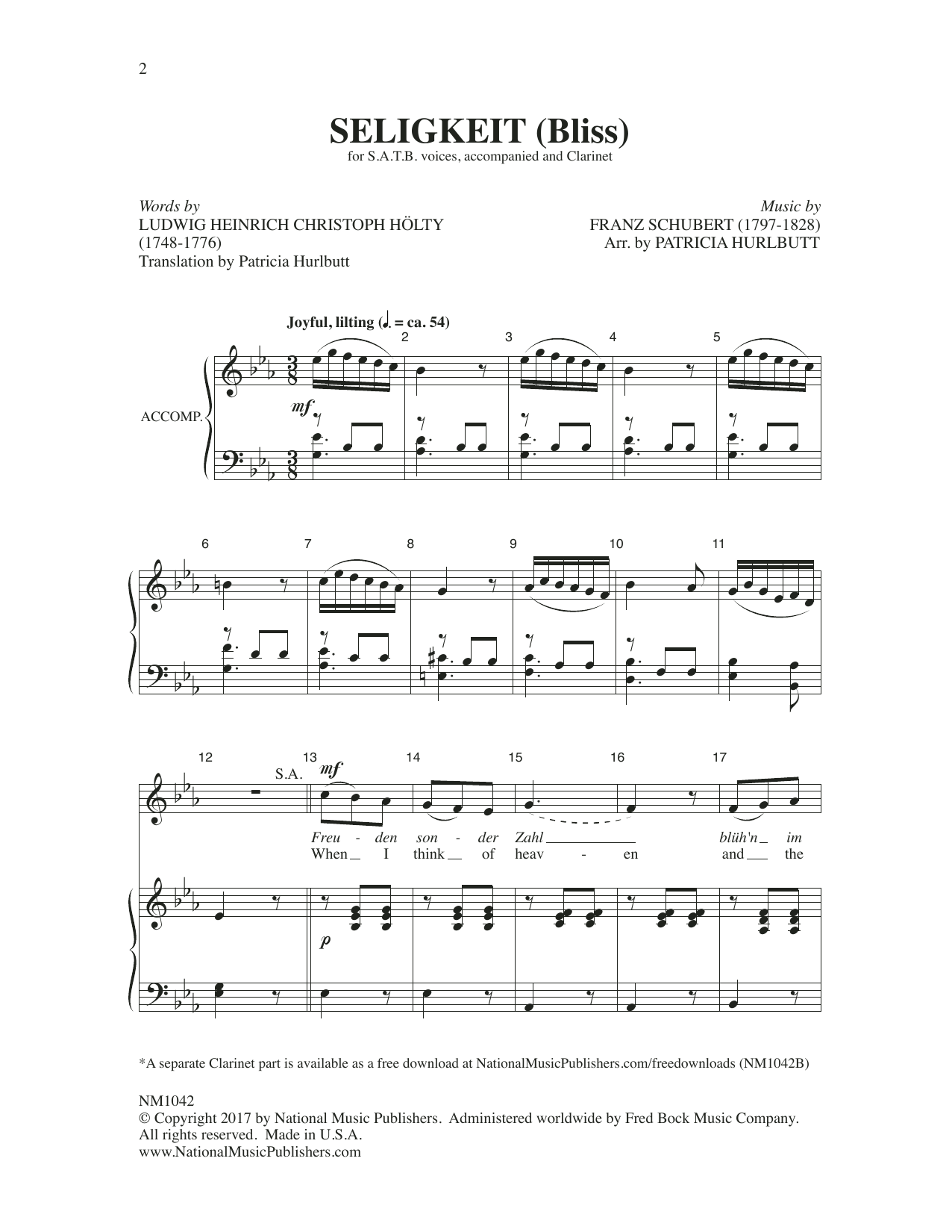 Download Franz Schubert Seligkeit (Bliss) Sheet Music and learn how to play SATB Choir PDF digital score in minutes