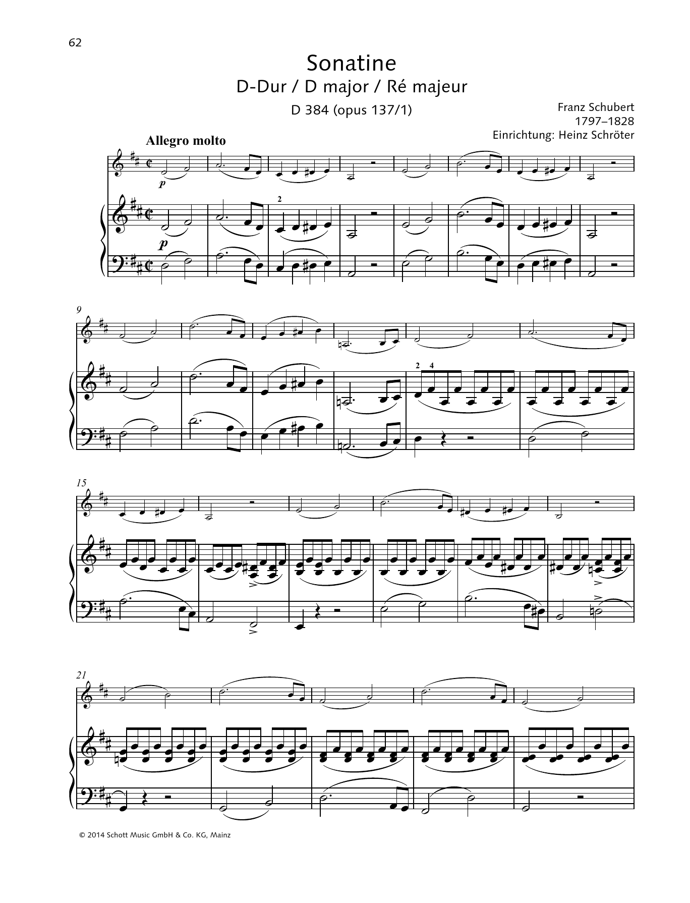 Download Franz Schubert Sonatina D major Sheet Music and learn how to play String Solo PDF digital score in minutes